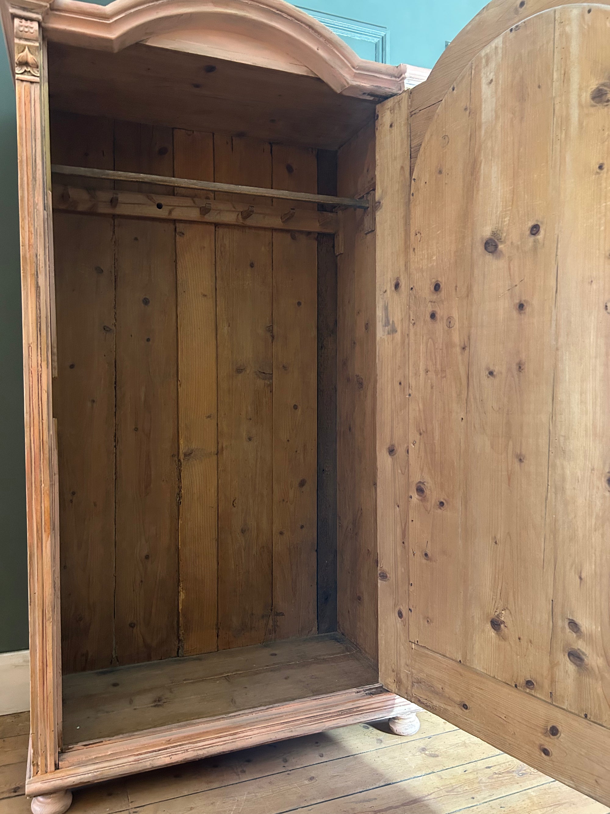 Vintage Painted Pine Wardrobe:Armoire with Inlaid Chinoiserie
