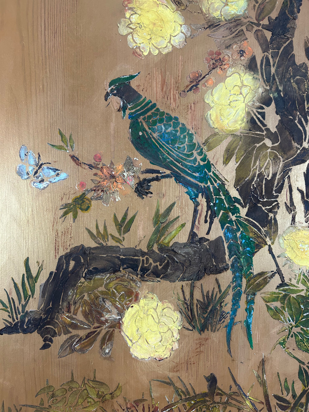 Vintage Painted Pine Wardrobe with Inlaid Chinoiserie