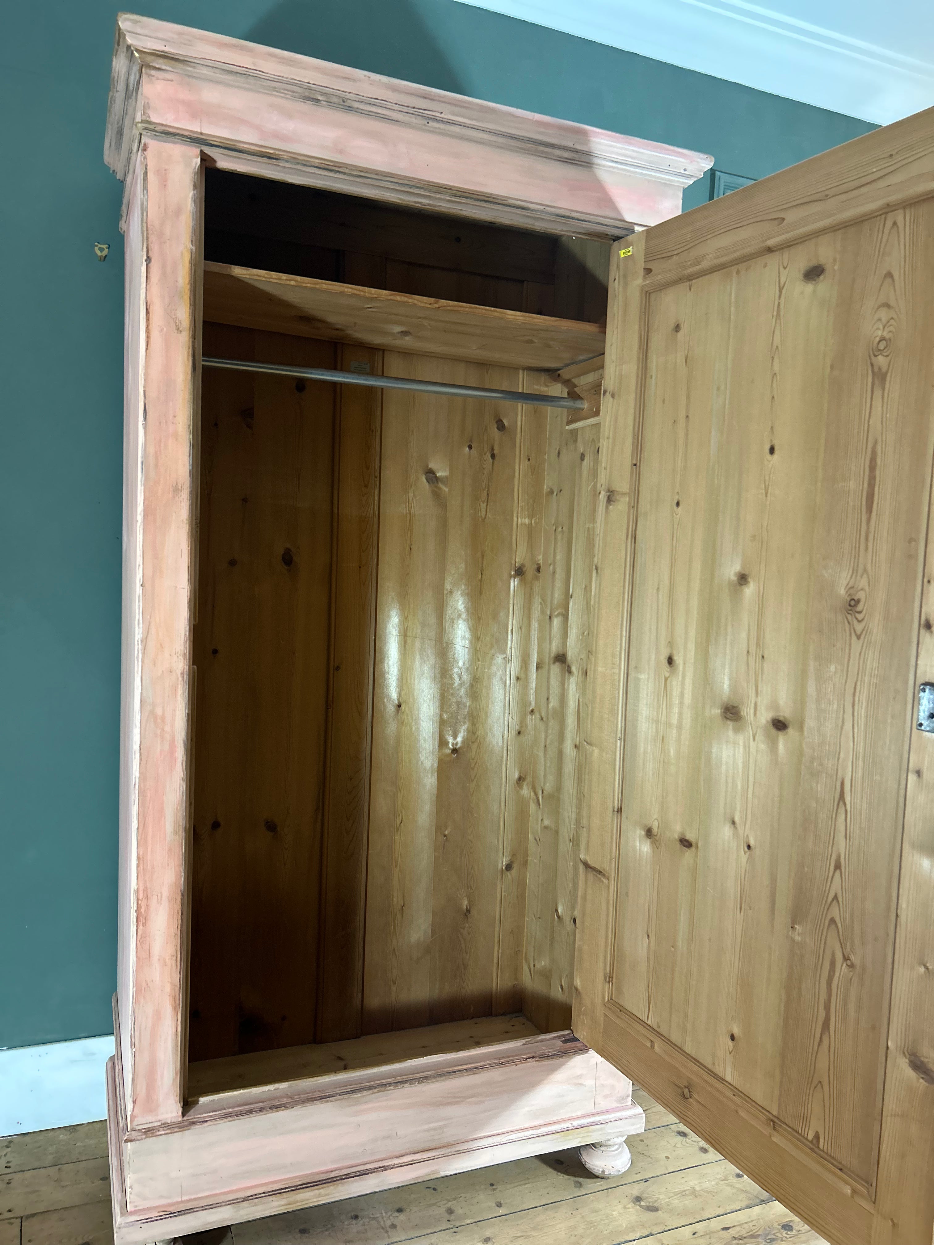 Vintage Painted Pine Wardrobe with Inlaid Chinoiserie