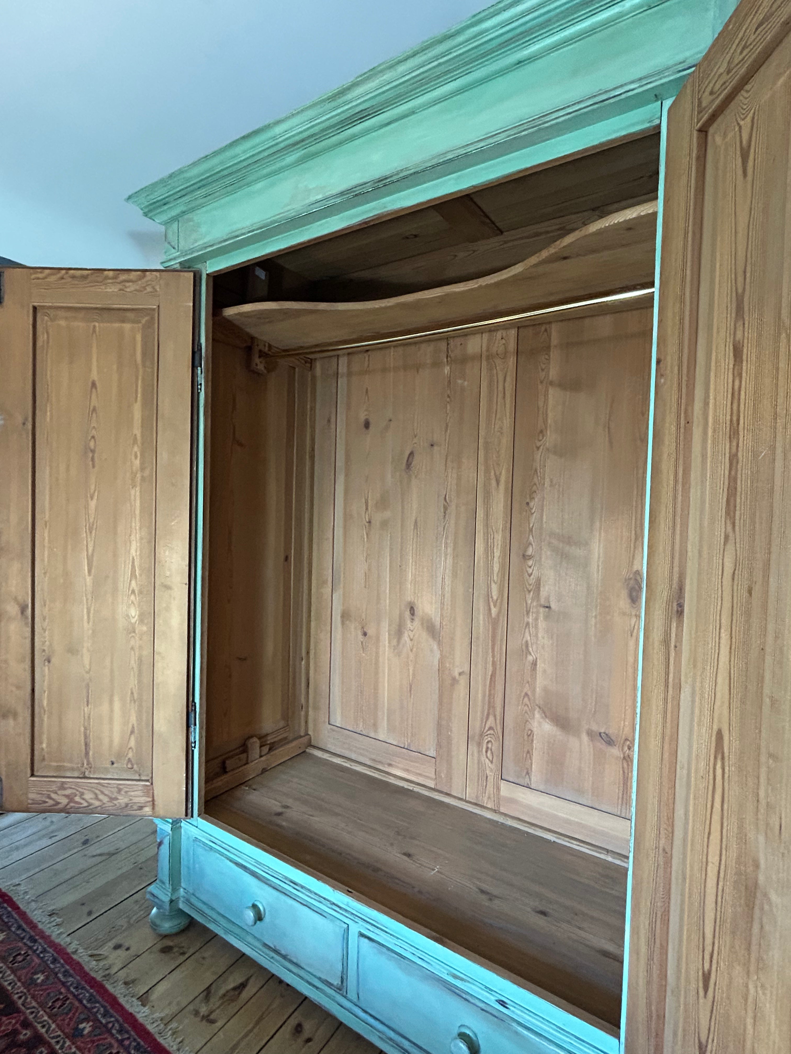 Vintage Painted Pine Double Wardrobe with Inlaid Versailles Style Panels