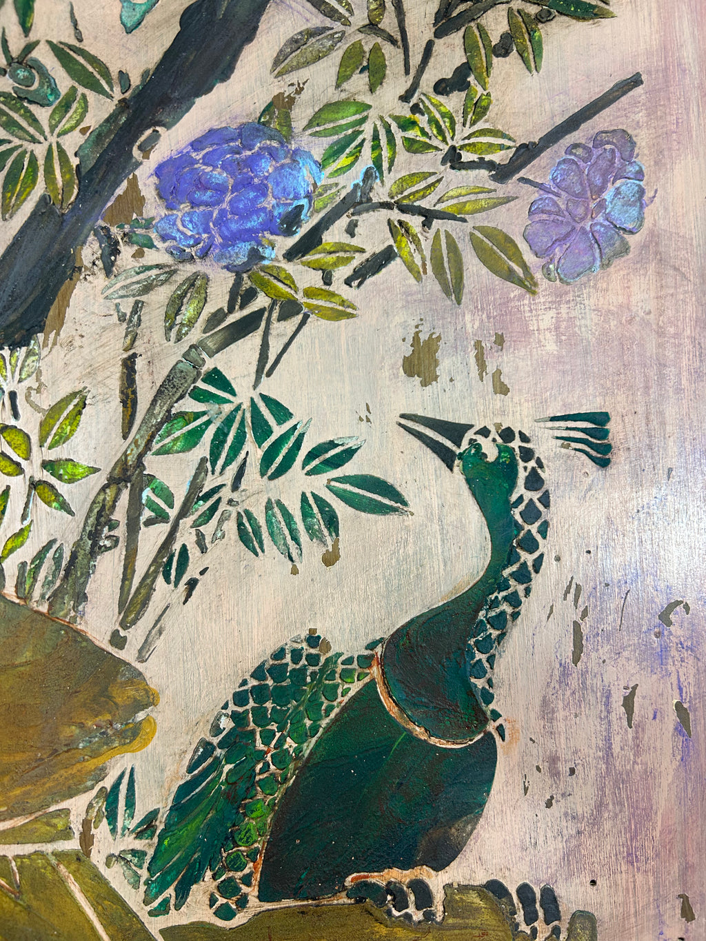 Vintage Painted Armoire with Inlaid Chinoiserie