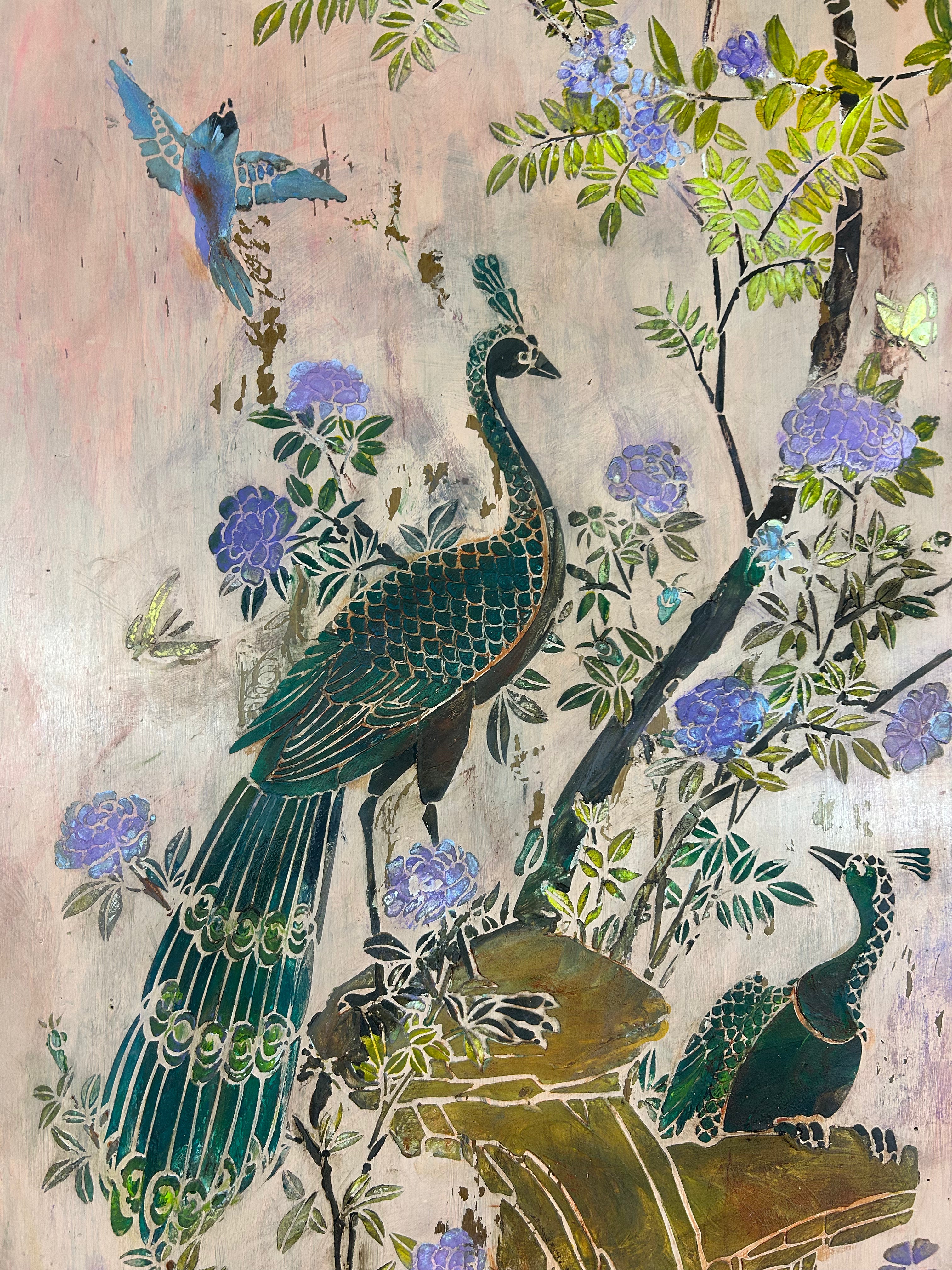 Vintage Painted Armoire with Inlaid Chinoiserie