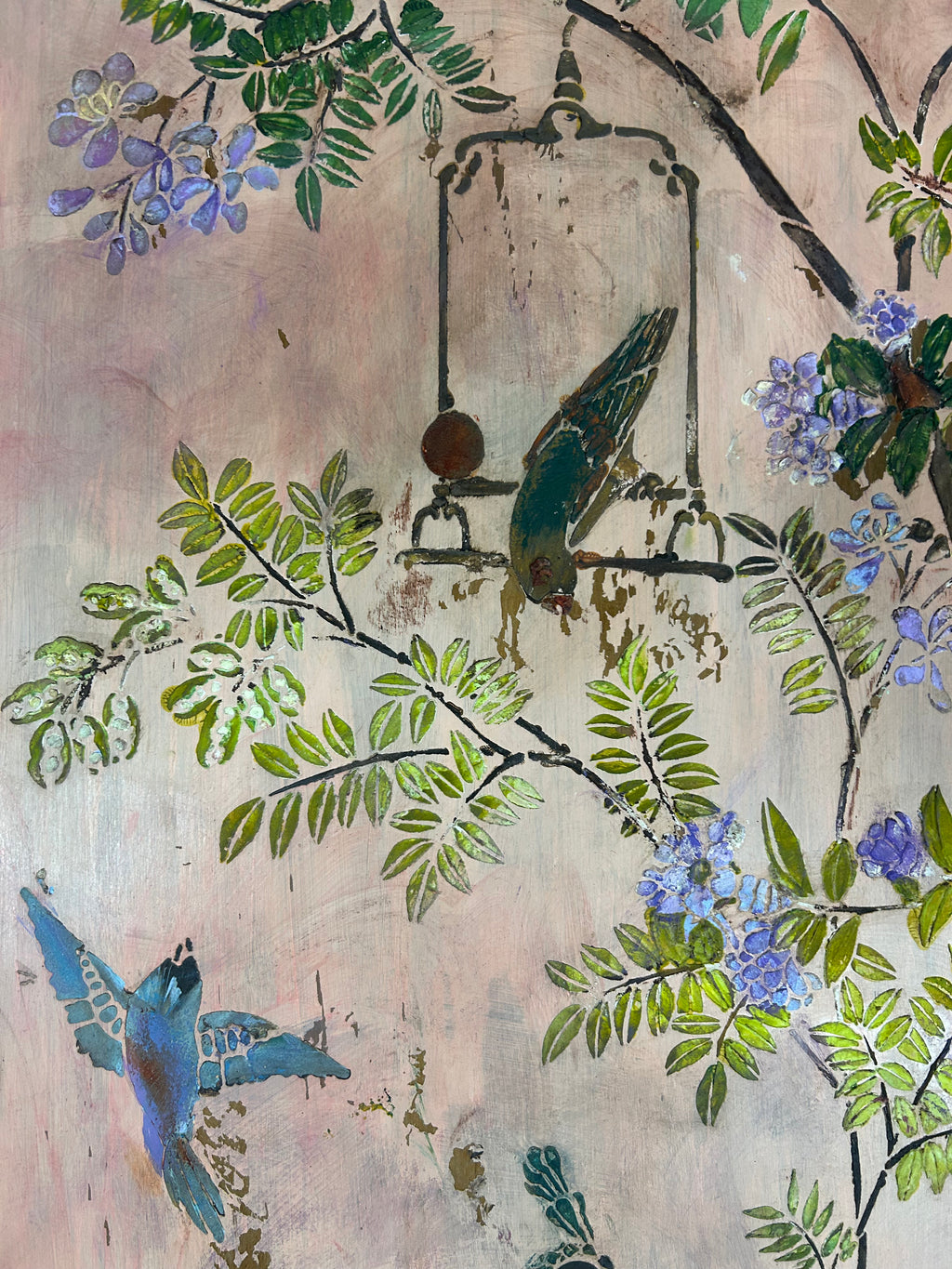 Vintage Painted Armoire with Inlaid Chinoiserie