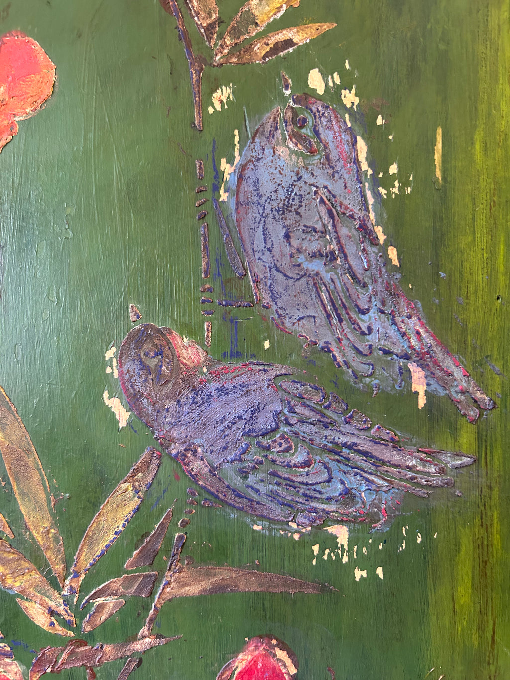 Vintage Painted Pine Cupboard with Inlaid Chinoiserie