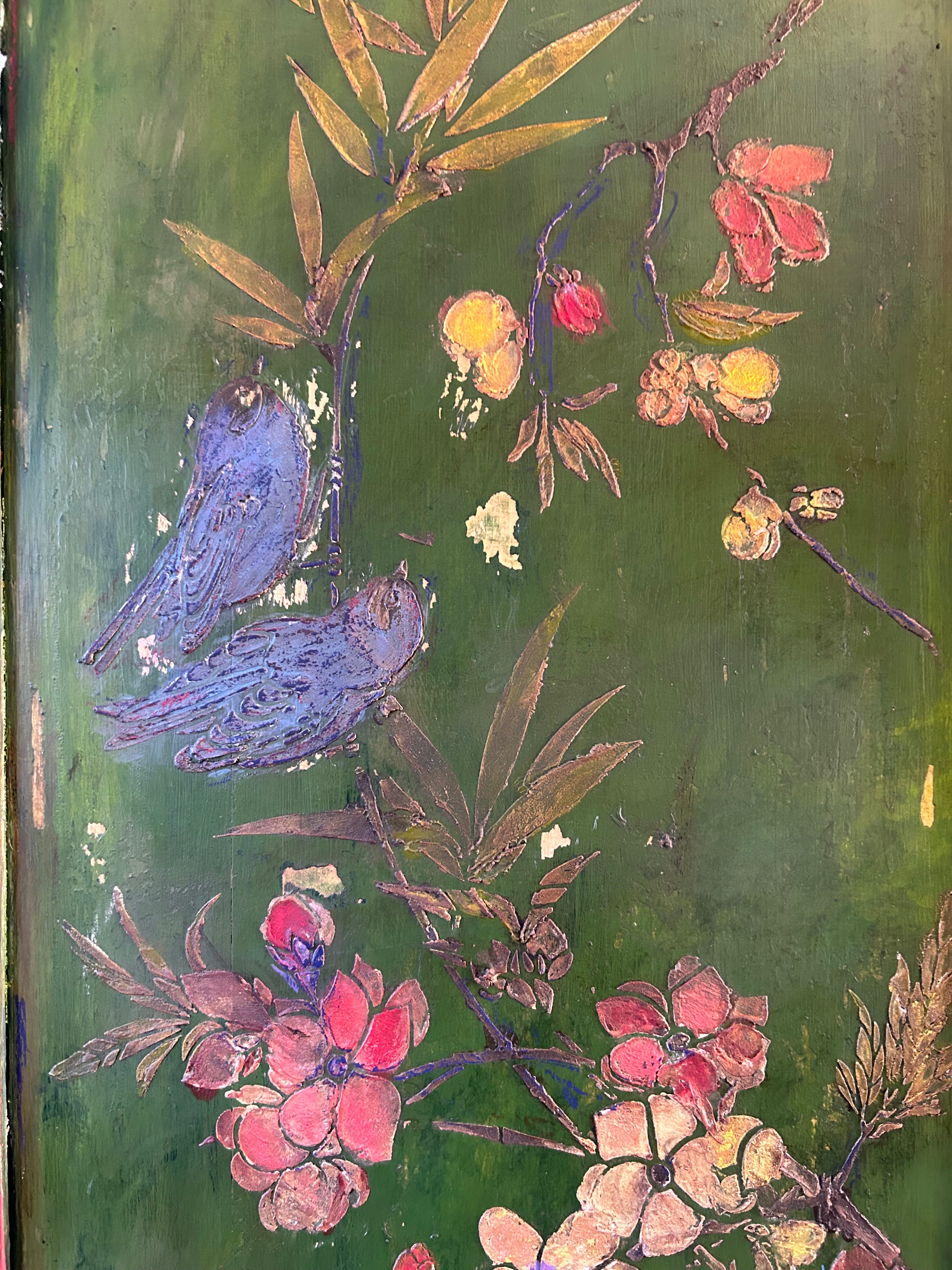 Vintage Painted Pine Cupboard with Inlaid Chinoiserie