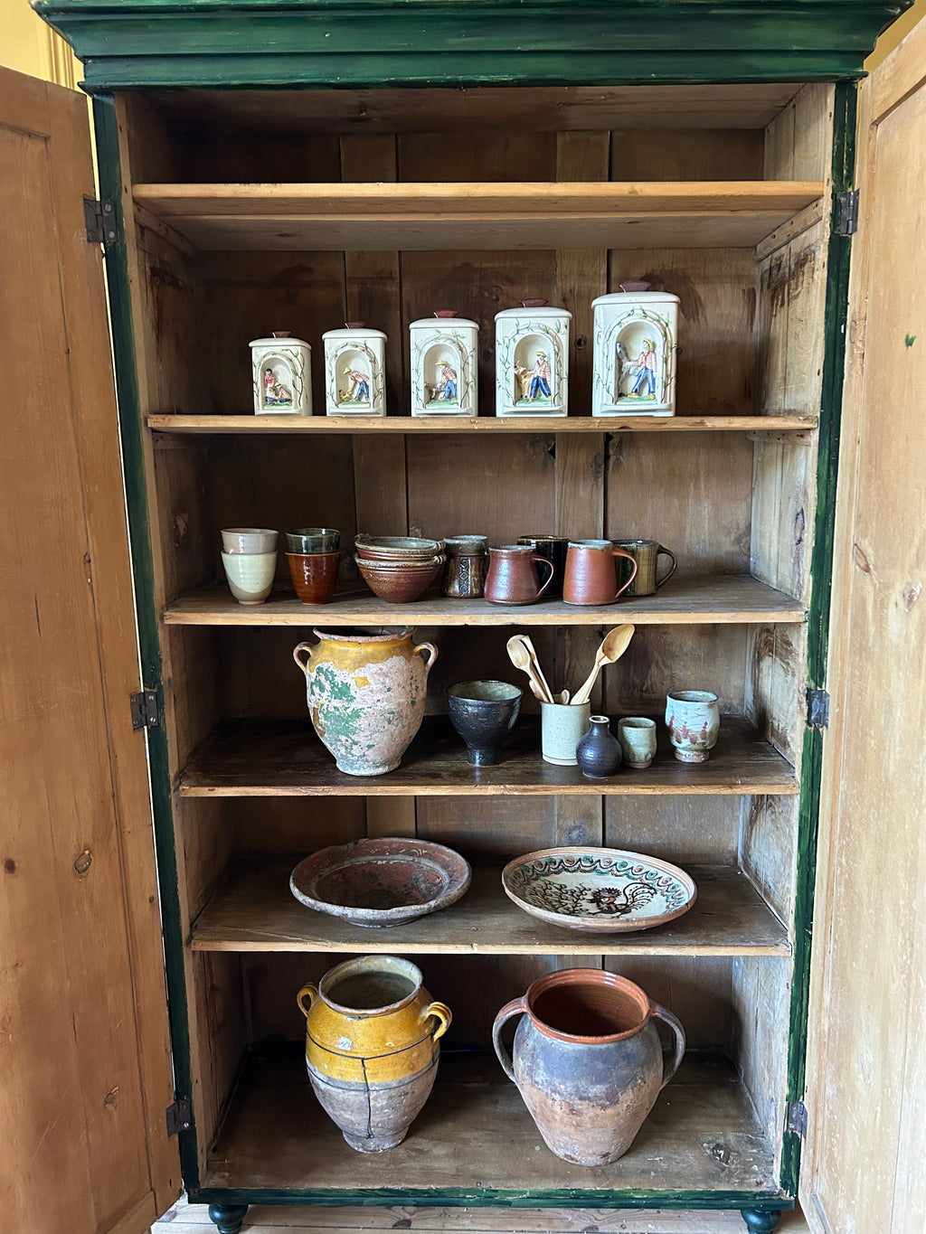 Vintage Painted Pine Cupboard with Inlaid Chinoiserie