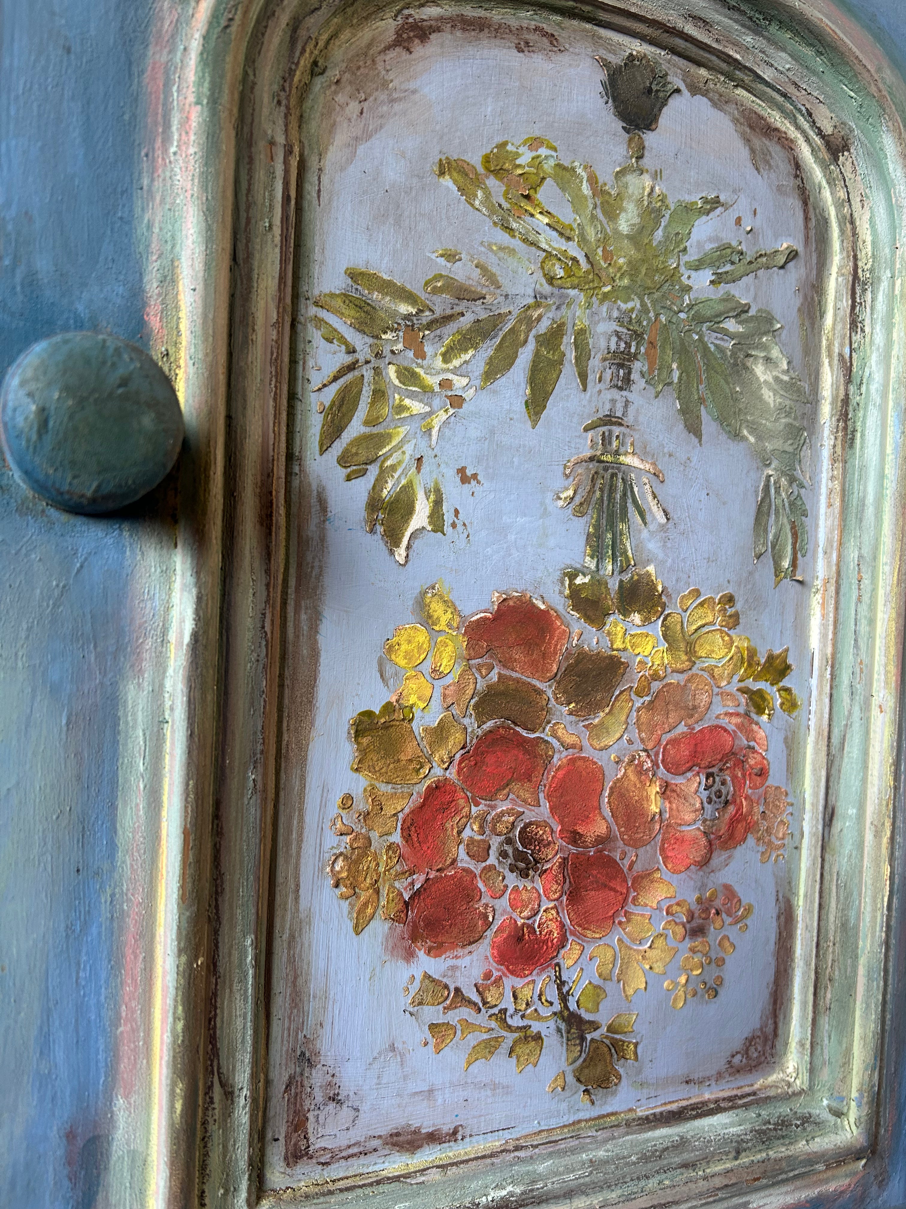 Vintage Painted Pine Bedside Cabinets with Inlaid Chinoiserie