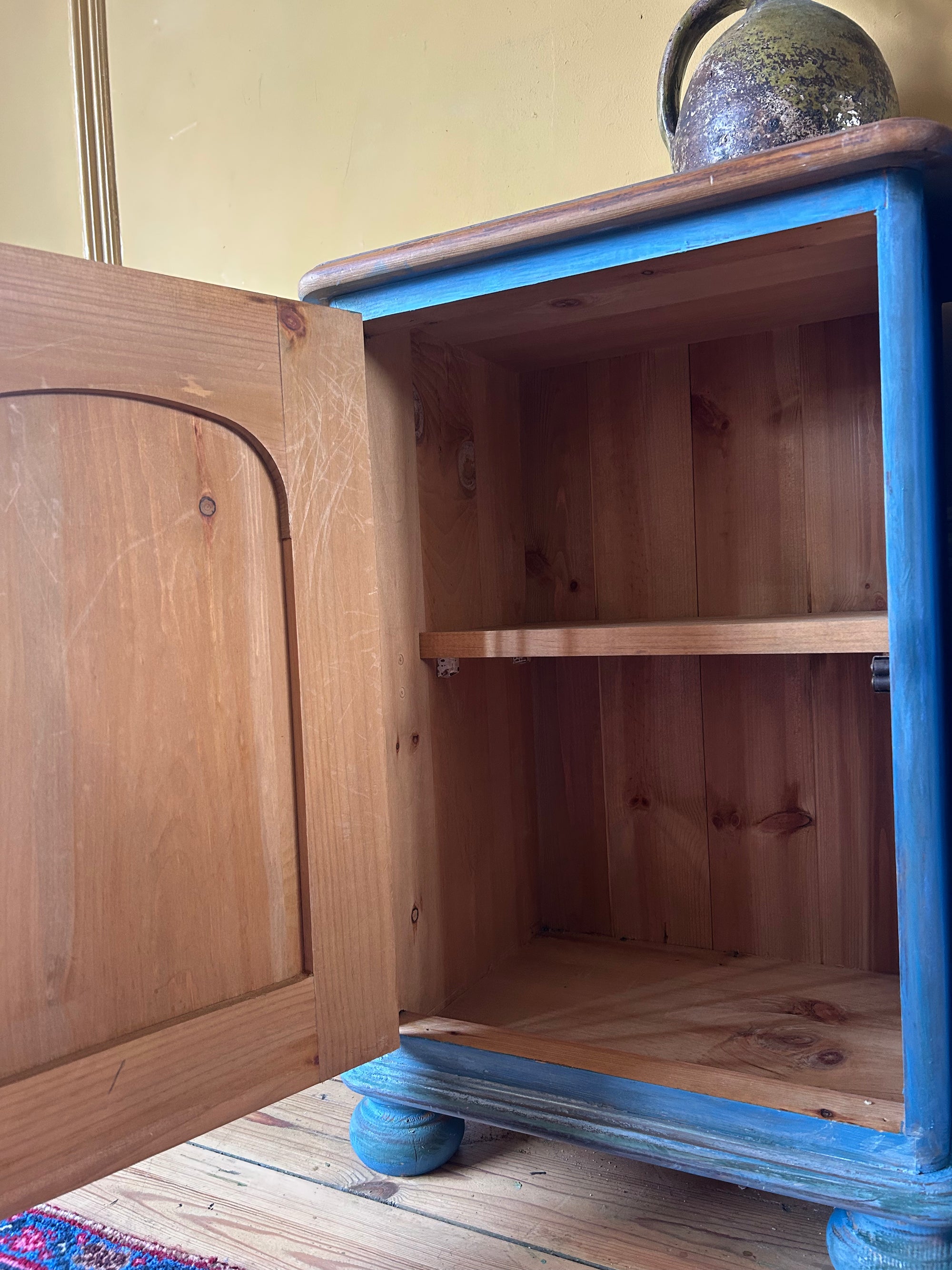 Vintage Painted Pine Bedside Cabinets with Inlaid Chinoiserie