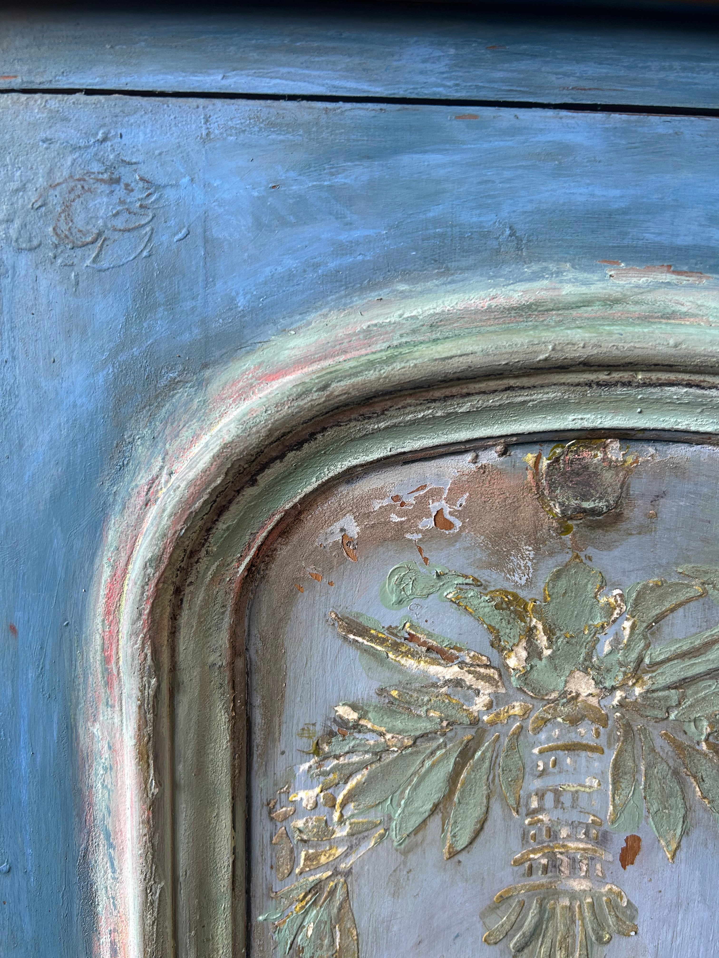 Vintage Painted Pine Bedside Cabinets with Inlaid Chinoiserie