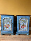 Vintage Painted Pine Bedside Cabinets with Inlaid Chinoiserie