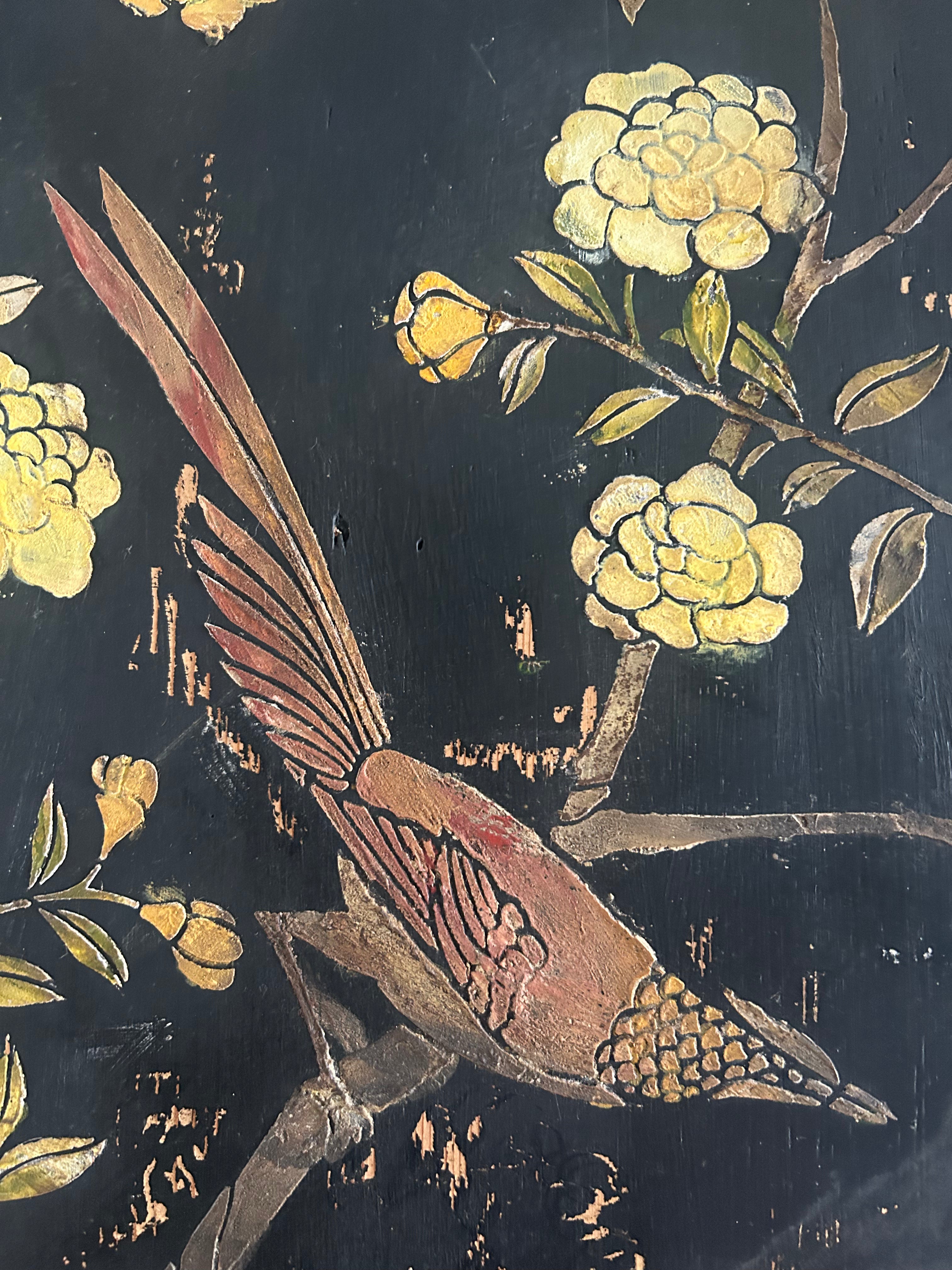 Large Double Vintage Painted Pine Wardrobe with Inlaid Chinoiserie