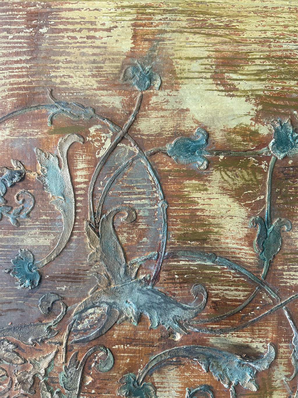 Vintage Painted Pine Coffee Table with Inlaid Design