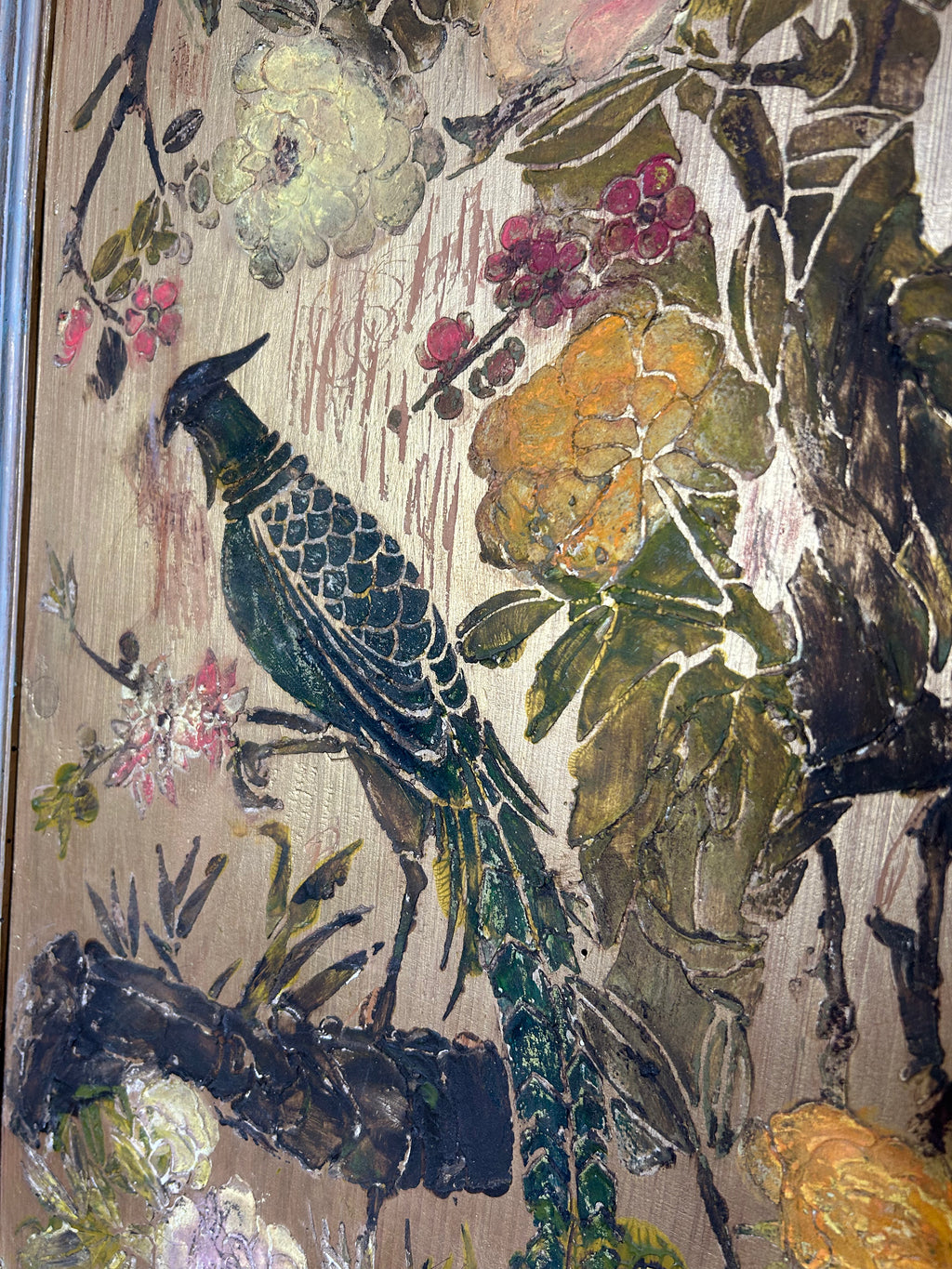 Vintage Painted Pine Wardrobe with Inlaid Chinoiserie