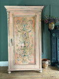 Painted Pine Wardrobe/Cupboard with Inlaid Panel