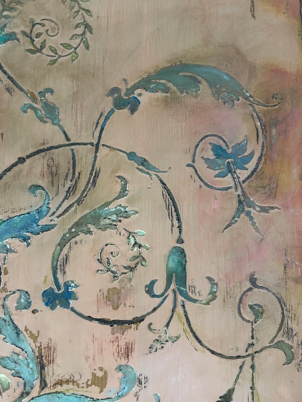 Painted Pine Wardrobe/Cupboard with Inlaid Panel