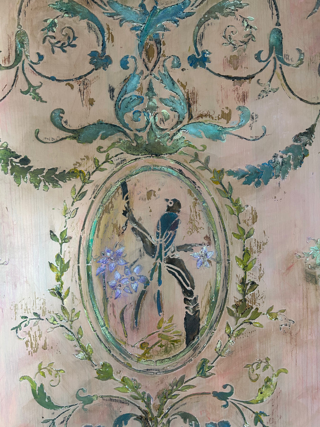 Painted Pine Wardrobe/Cupboard with Inlaid Panel