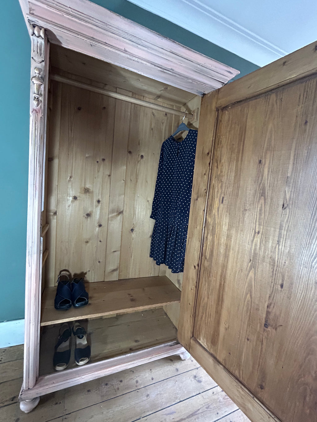 Painted Pine Wardrobe/Cupboard with Inlaid Panel