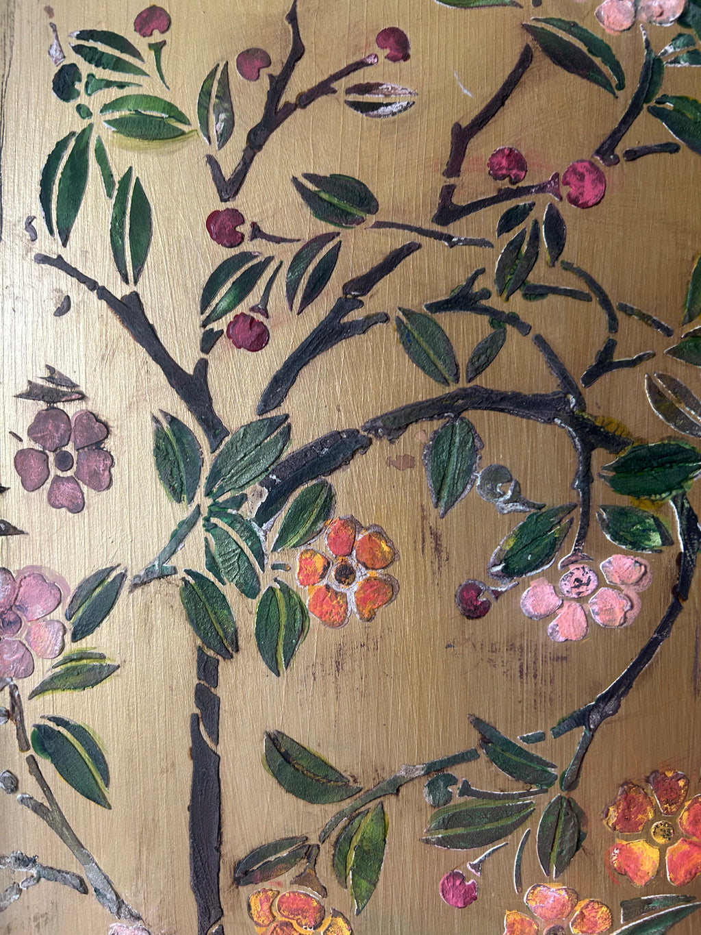 Vintage Painted Pine Wardrobe/Armoire with Inlaid Chinoiserie Panels