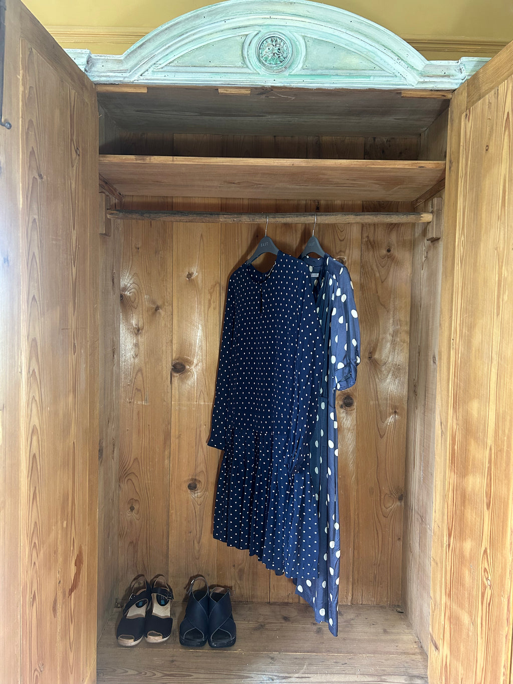 Vintage Painted Pine Wardrobe/Armoire with Inlaid Chinoiserie Panels