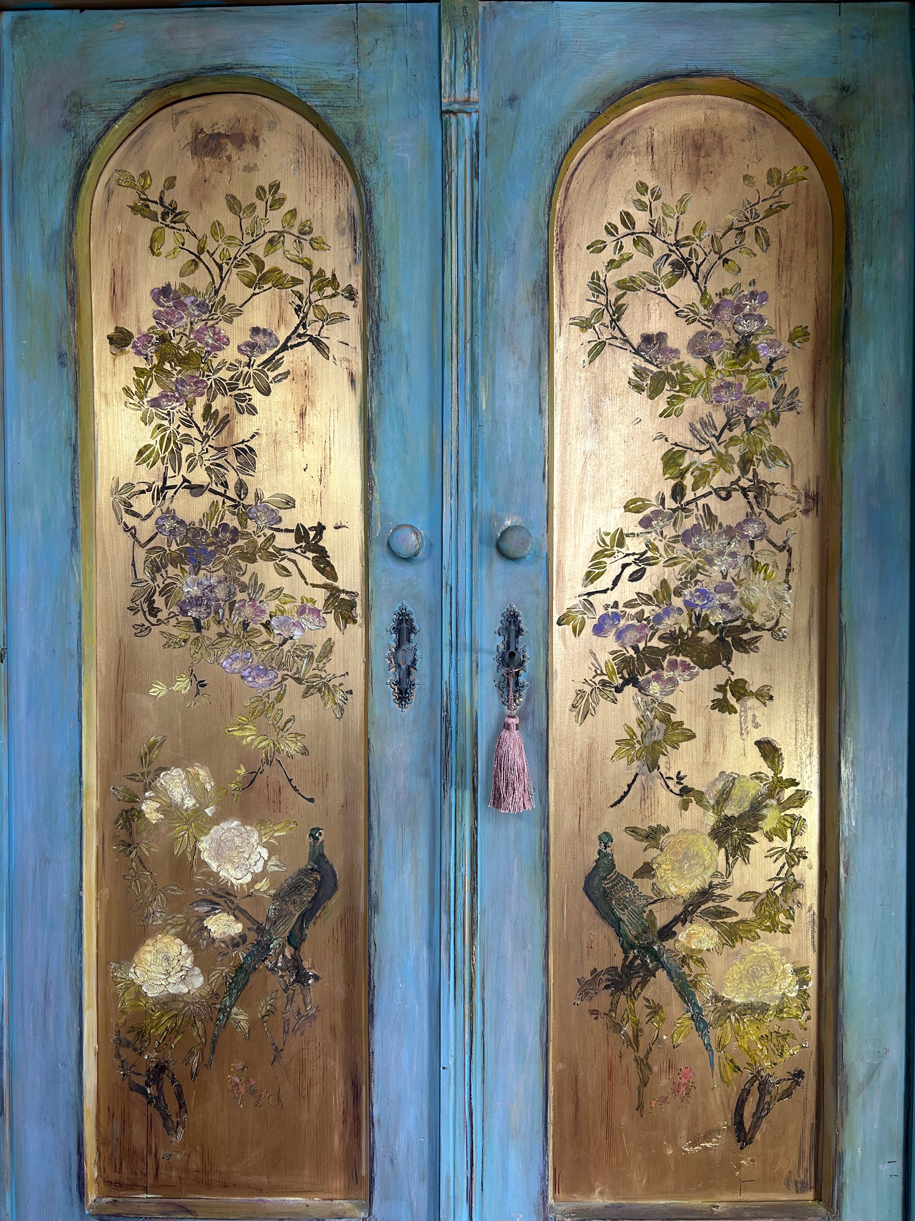 Vintage French Painted Pine Wardrobe