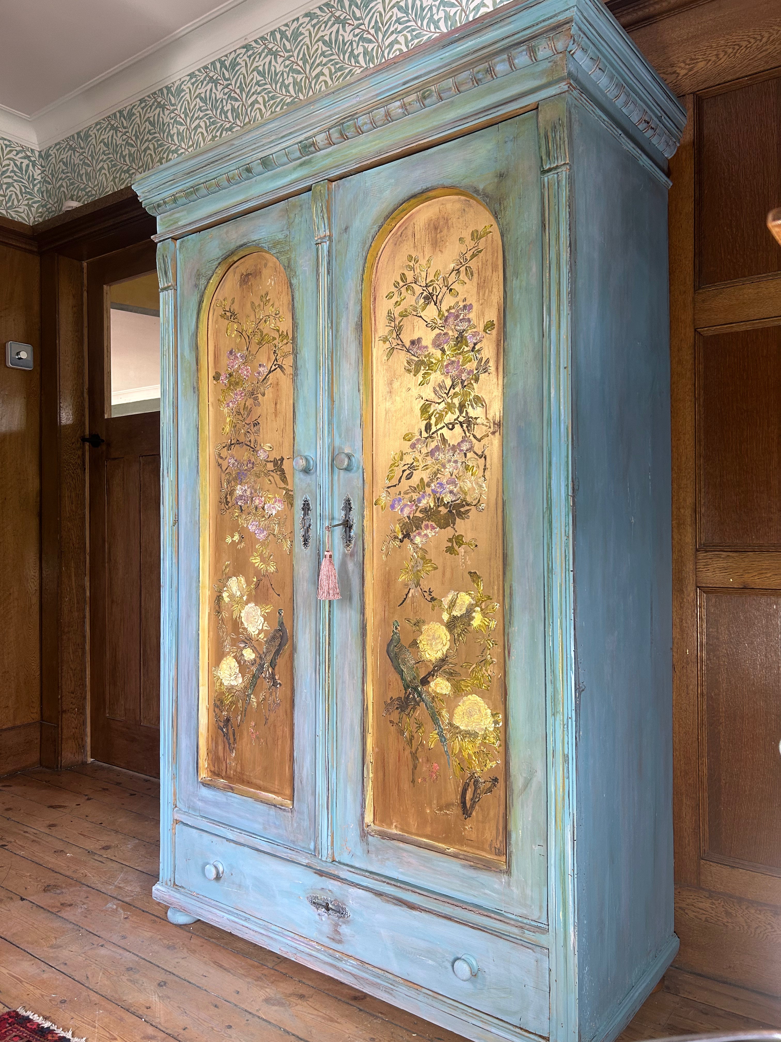 Vintage French Painted Pine Wardrobe