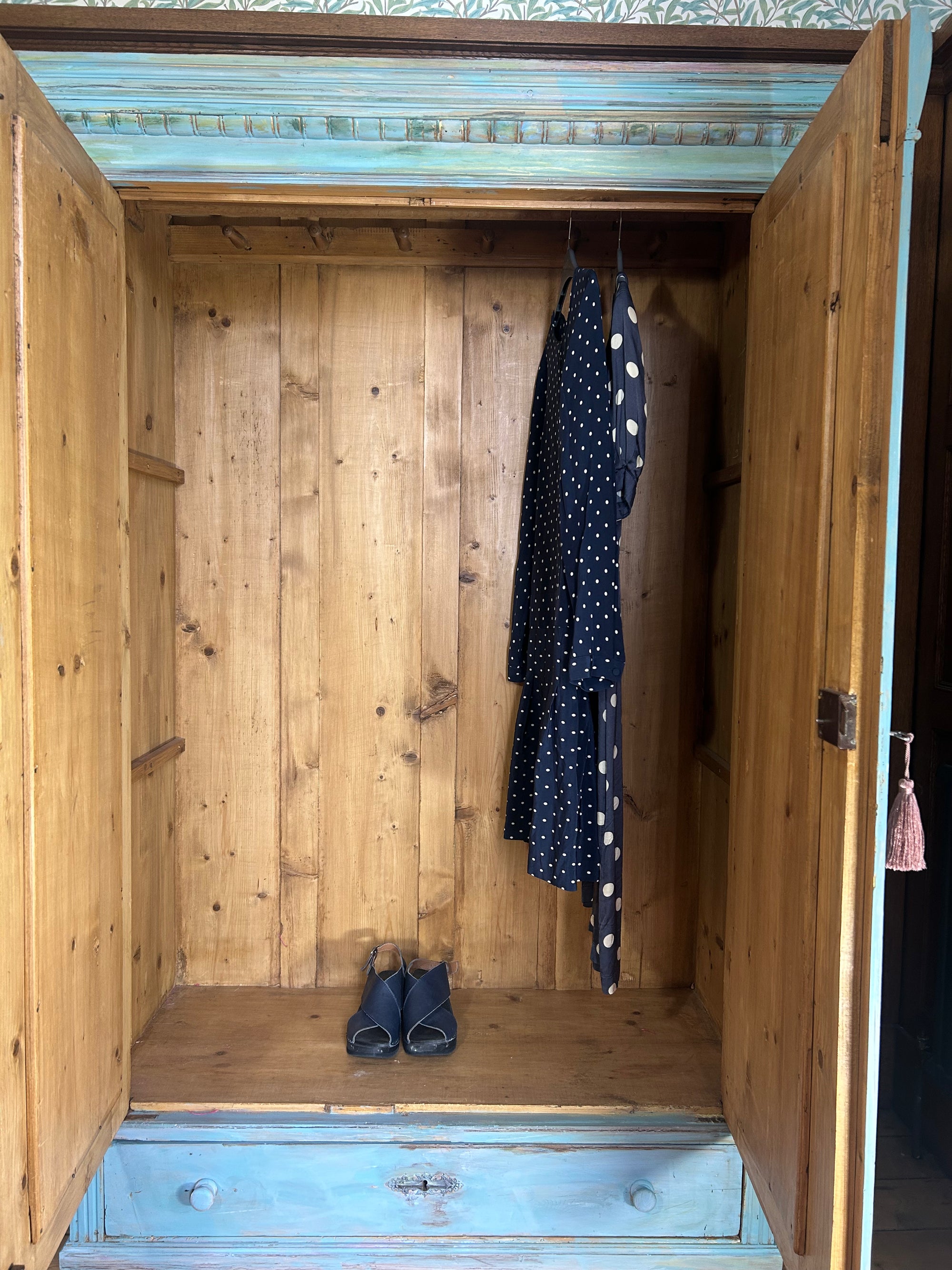 Vintage French Painted Pine Wardrobe
