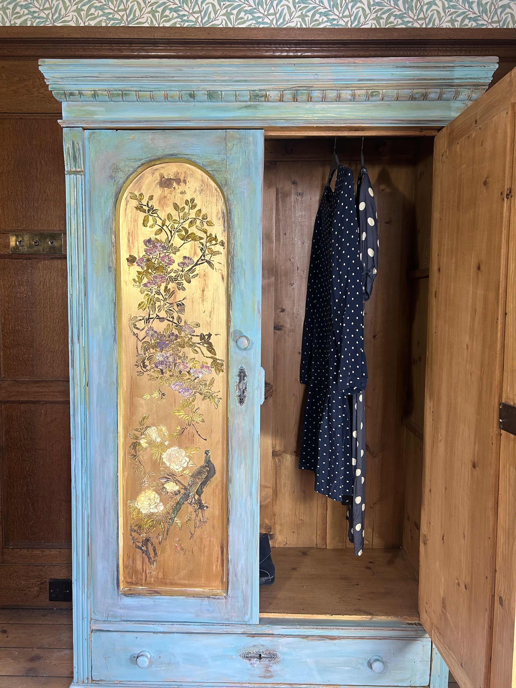 Vintage French Painted Pine Wardrobe