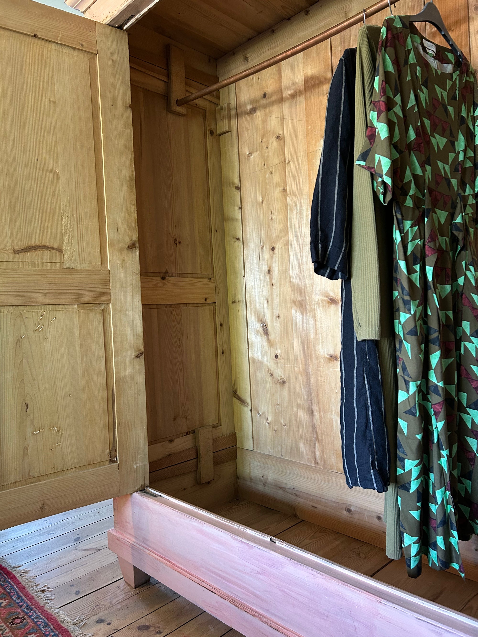 Vintage Painted Pine Double Wardrobe with Inlaid Chinoiserie