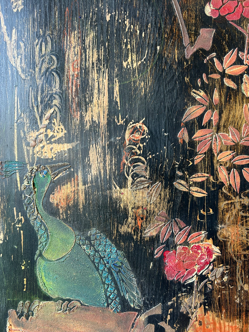 Vintage Painted Pine Wardrobe with Inlaid Chinoiserie