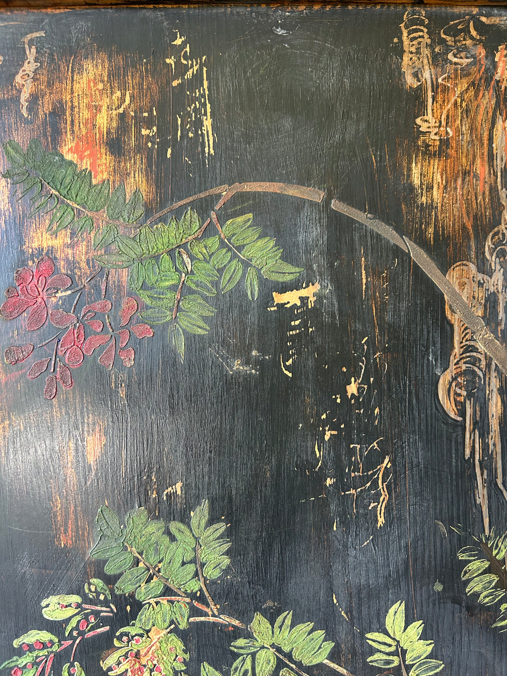 Vintage Painted Pine Wardrobe with Inlaid Chinoiserie