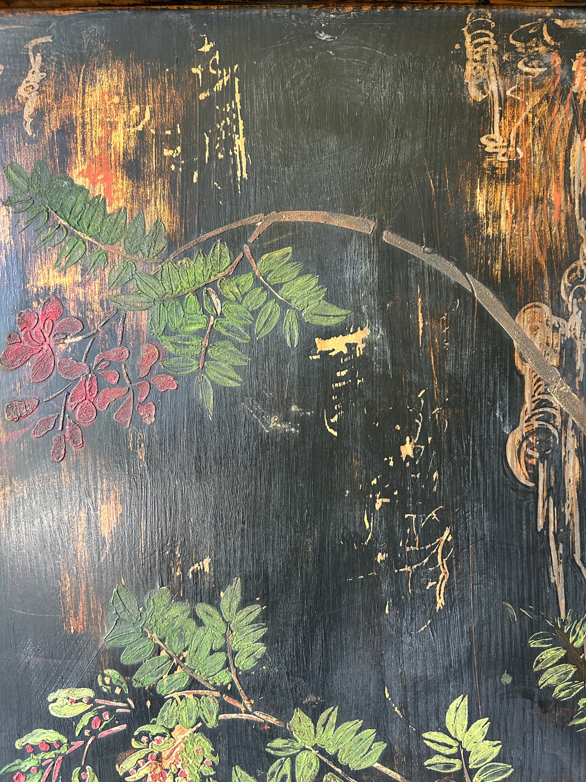 Vintage Painted Pine Wardrobe with Inlaid Chinoiserie