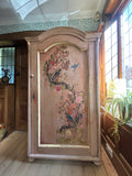 Vintage Painted Pine Wardrobe/Armoire with Inlaid Chinoiserie Panel