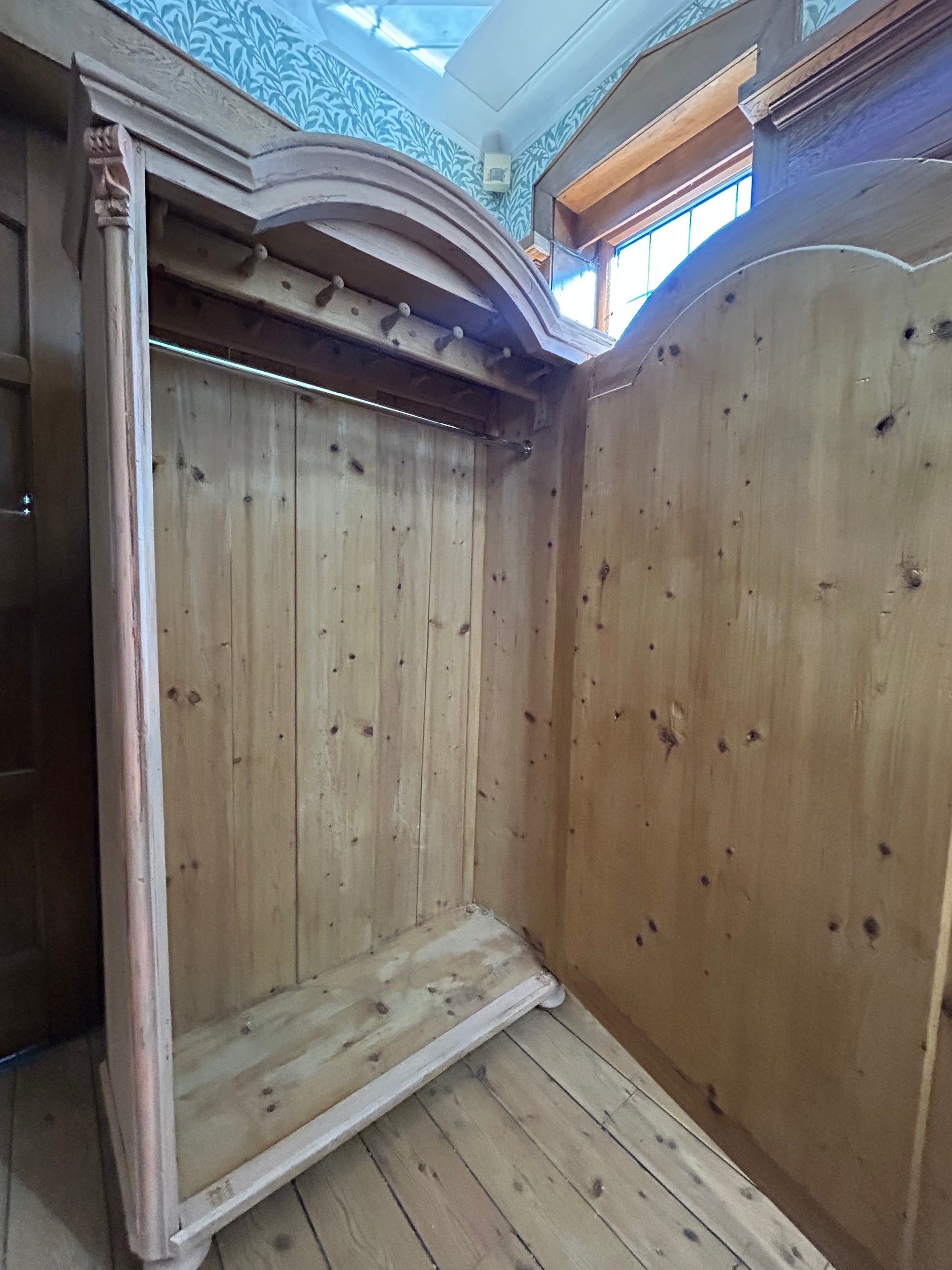 Vintage Painted Pine Wardrobe/Armoire with Inlaid Chinoiserie Panel