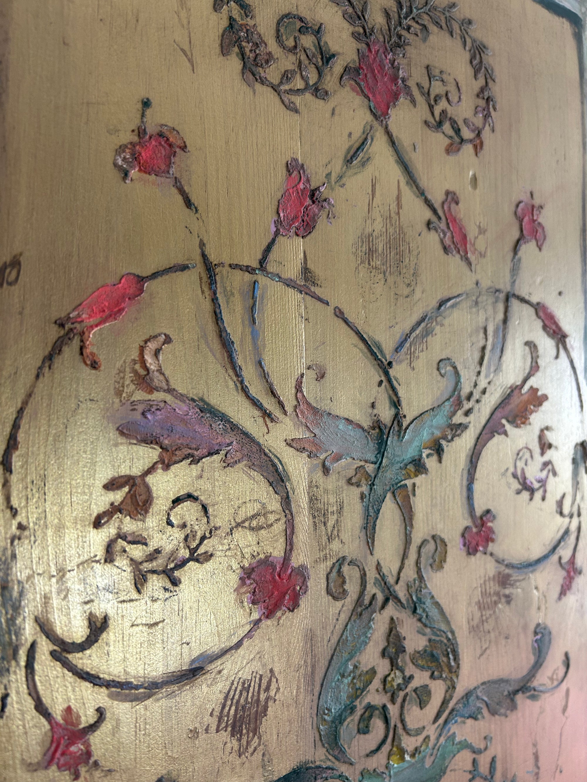 Vintage Painted Pine Large Double Wardrobe with Inlaid Chinoiserie Reserved
