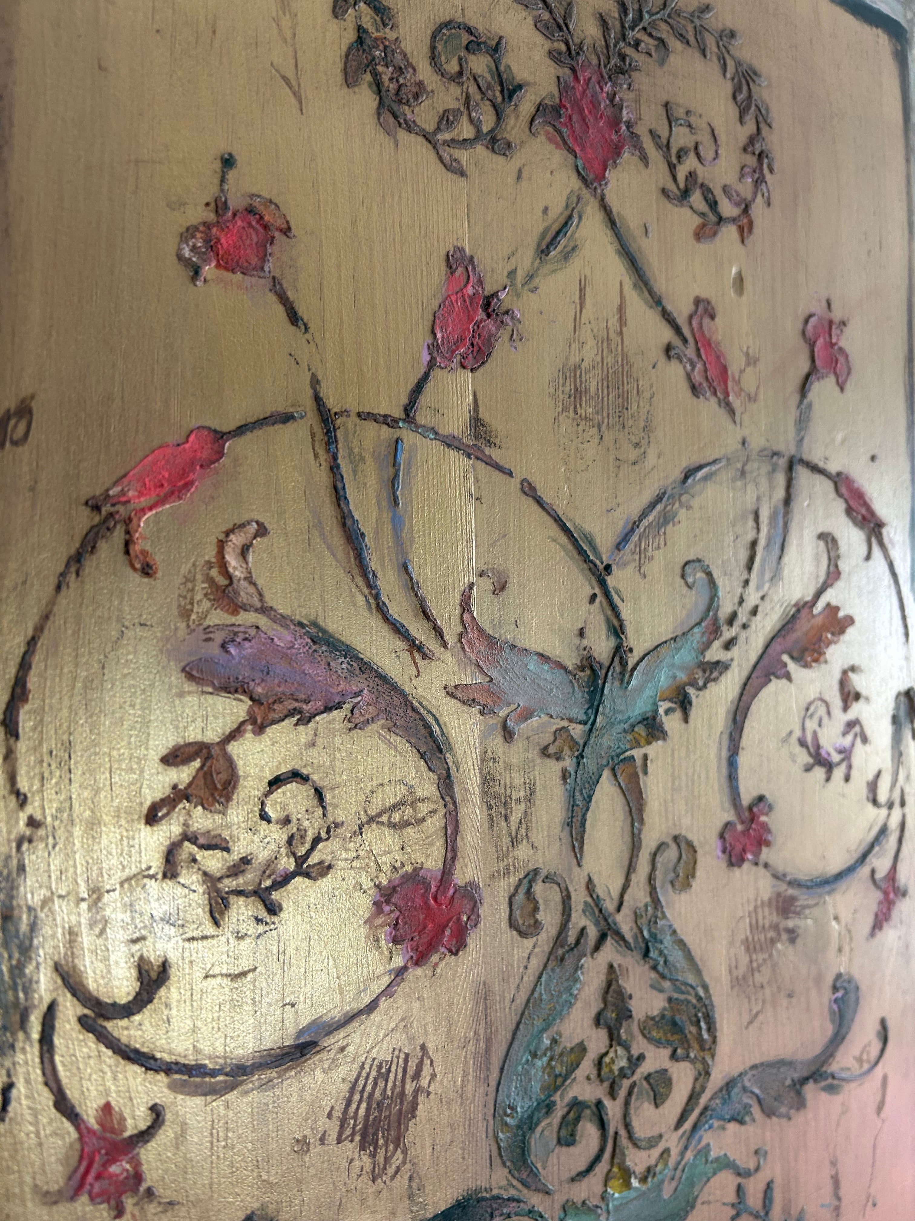 Vintage Painted Pine Large Double Wardrobe with Inlaid Chinoiserie Reserved