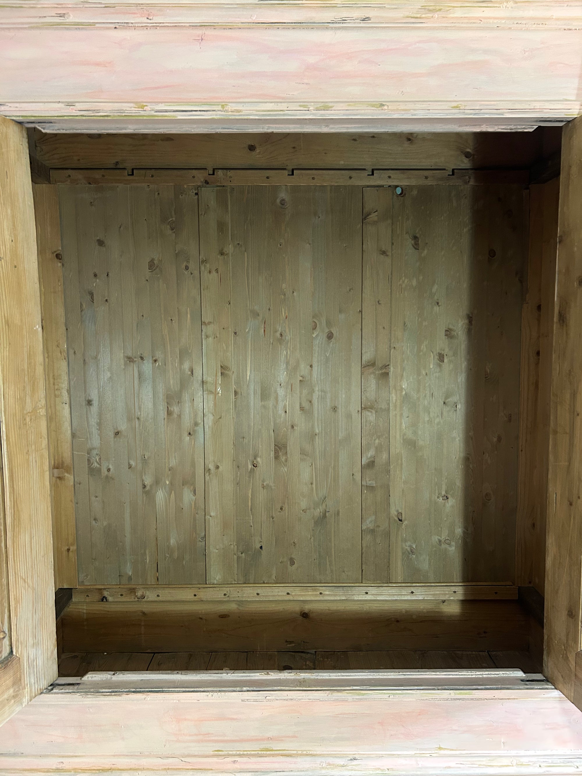 Vintage Painted Pine Large Double Wardrobe with Inlaid Chinoiserie Reserved
