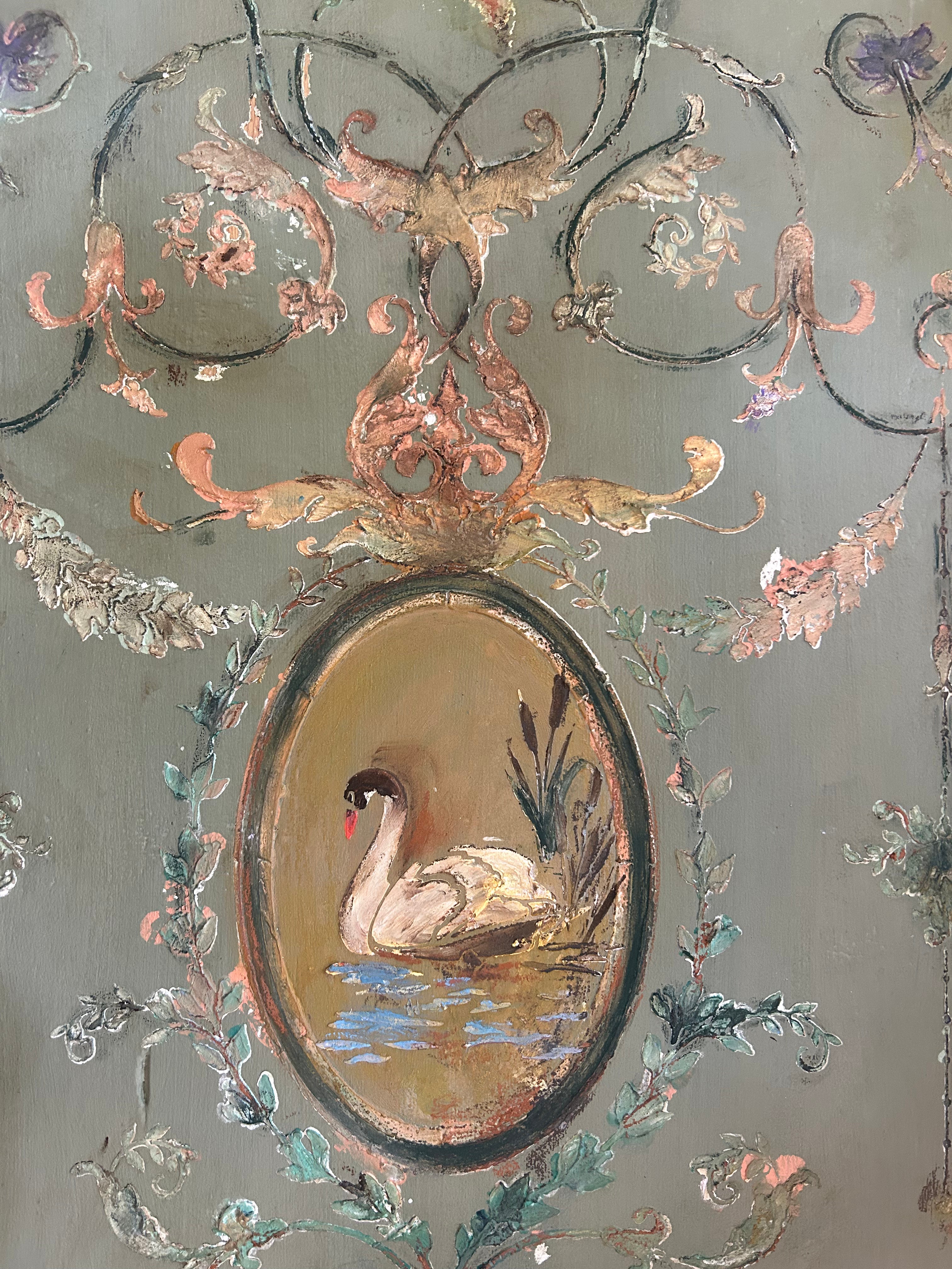 Vintage Painted Pine Wardrobe/Armoire with Inlaid swan Chinoiserie