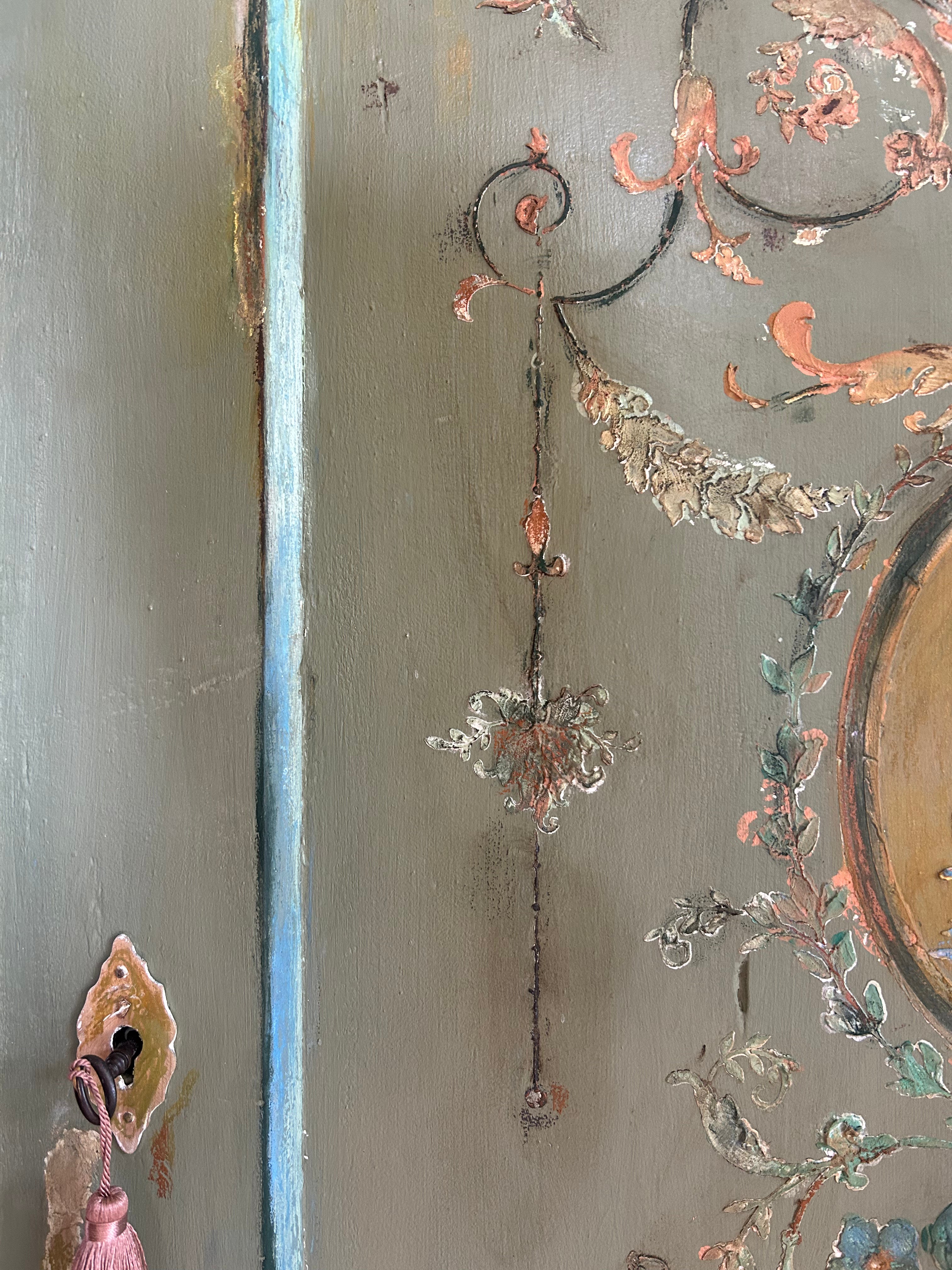 Vintage Painted Pine Wardrobe/Armoire with Inlaid swan Chinoiserie