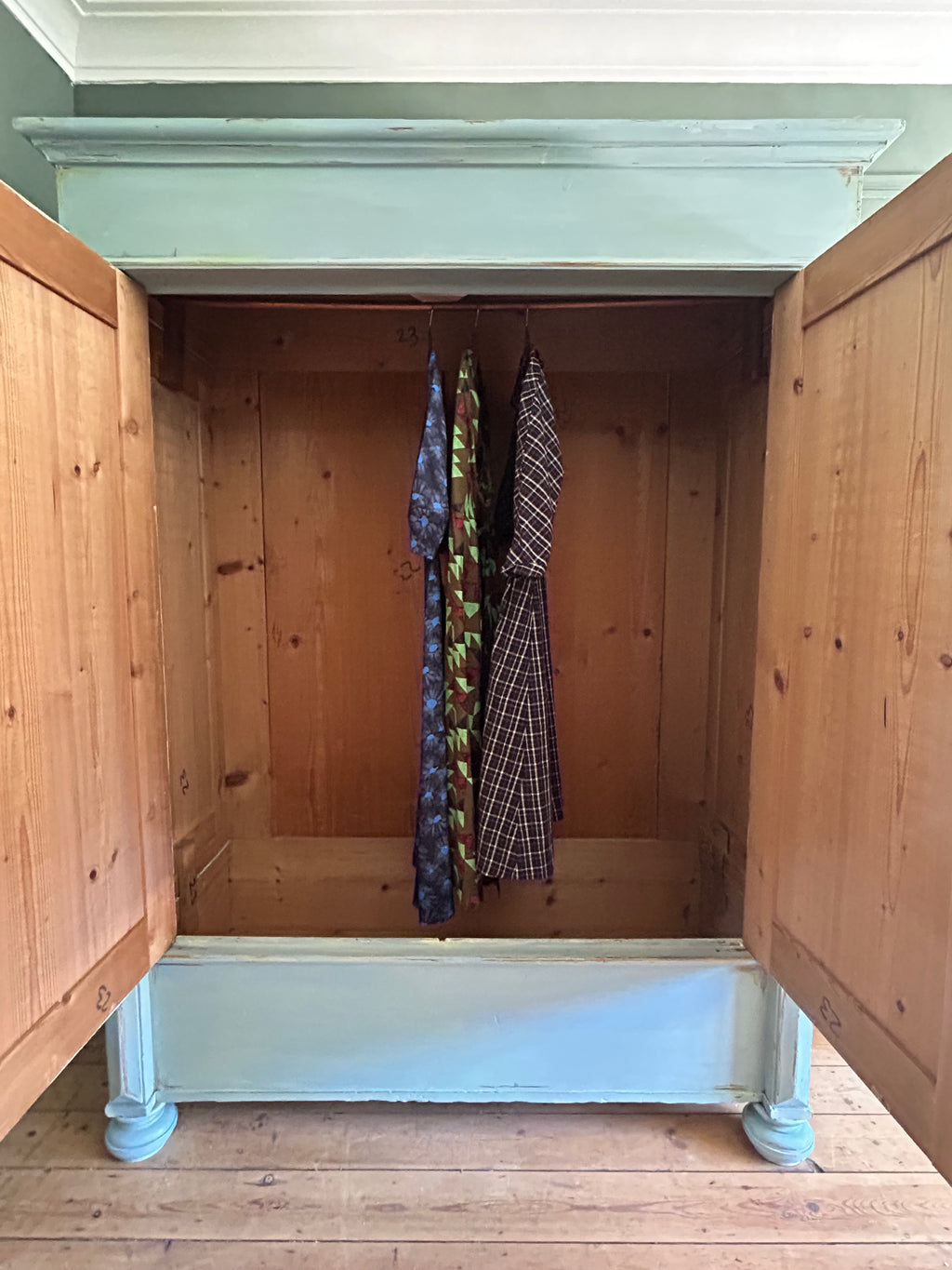 Vintage Painted Pine Wardrobe with Inlaid Chinoiserie