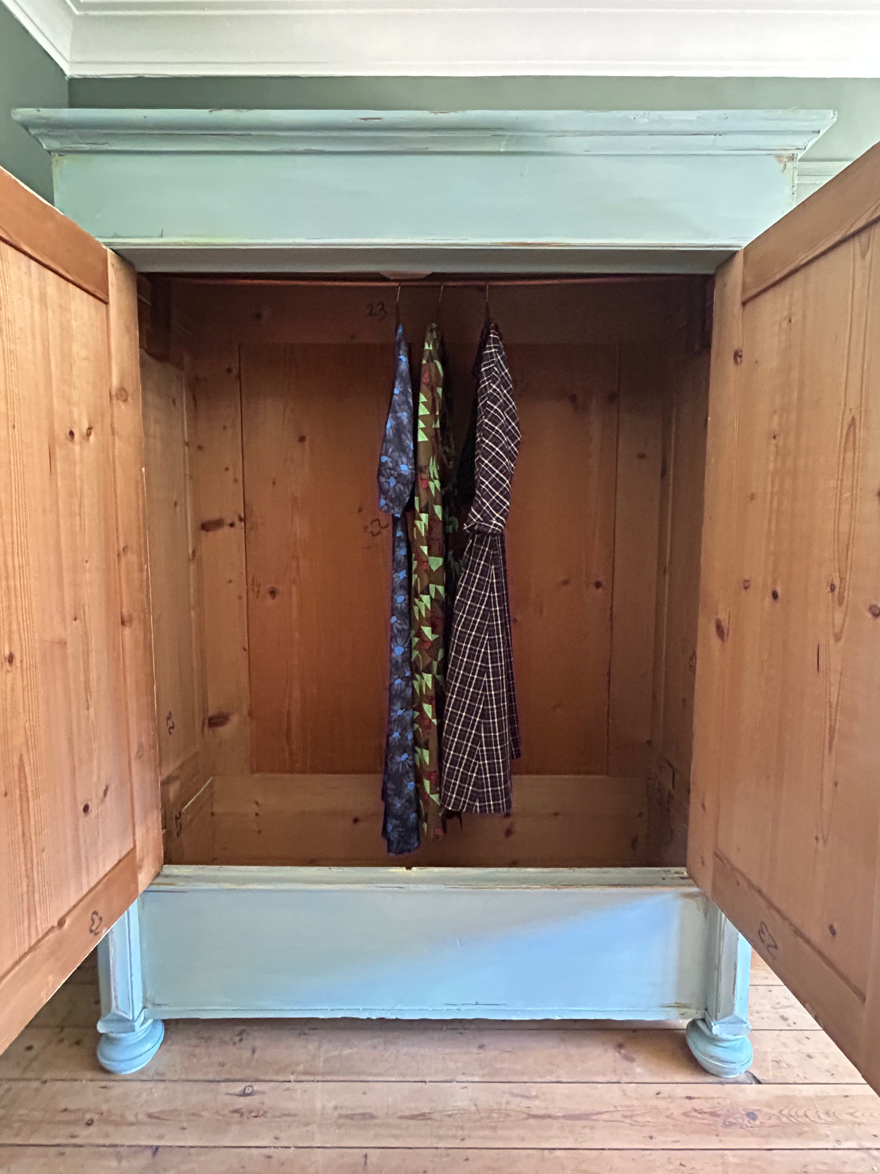 Vintage Painted Pine Wardrobe with Inlaid Chinoiserie