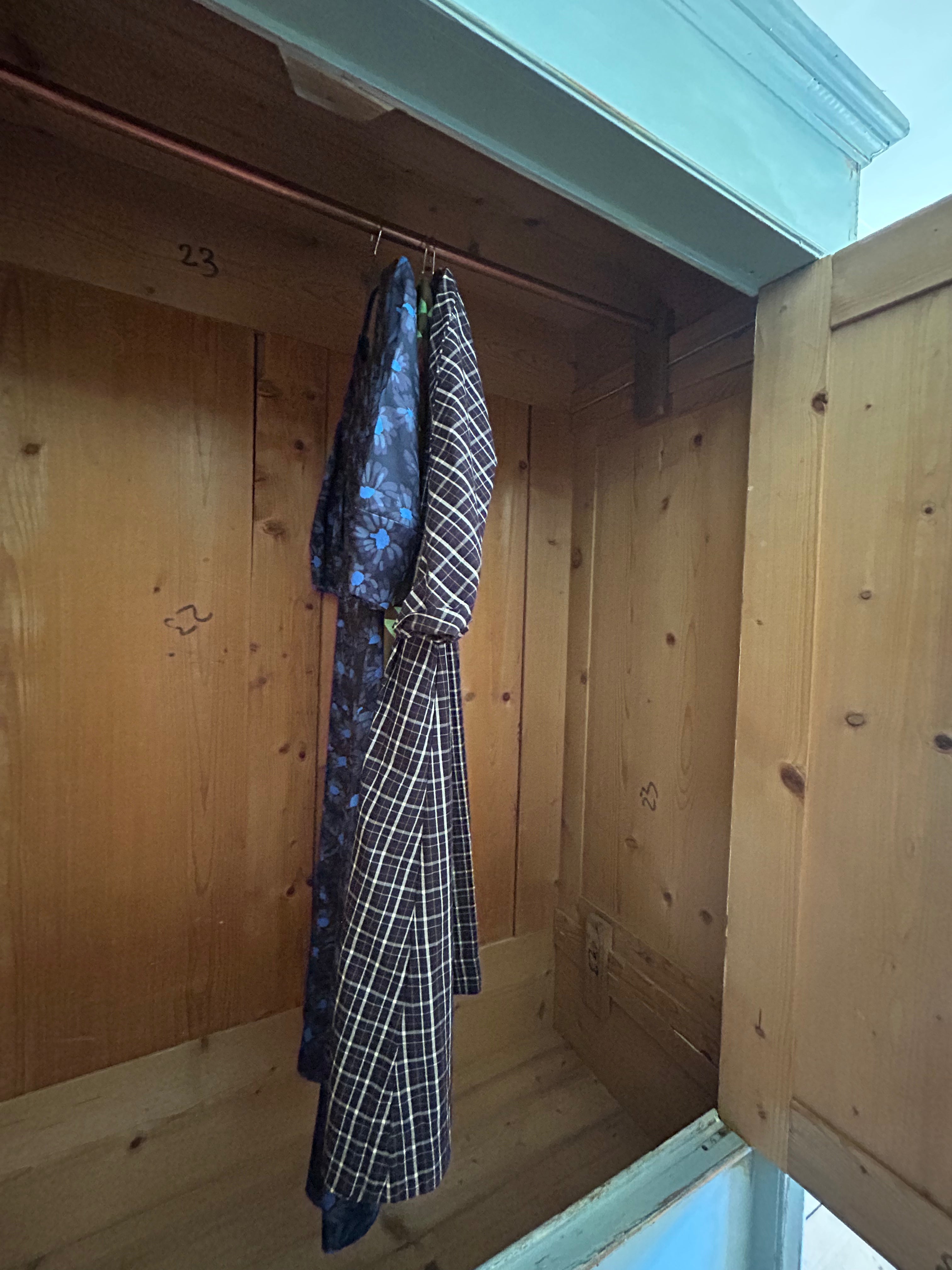 Vintage Painted Pine Wardrobe with Inlaid Chinoiserie