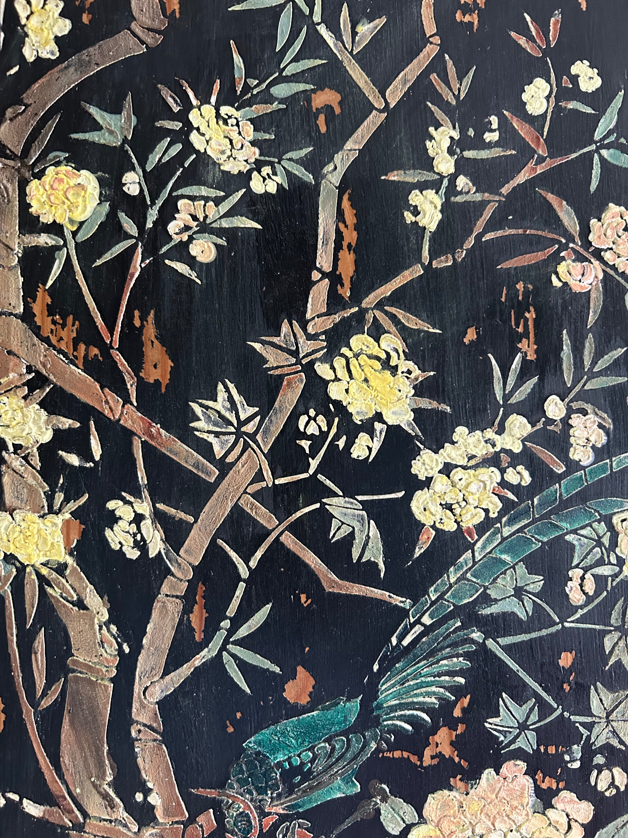 Vintage Painted Pine Wardrobe with Inlaid Chinoiserie