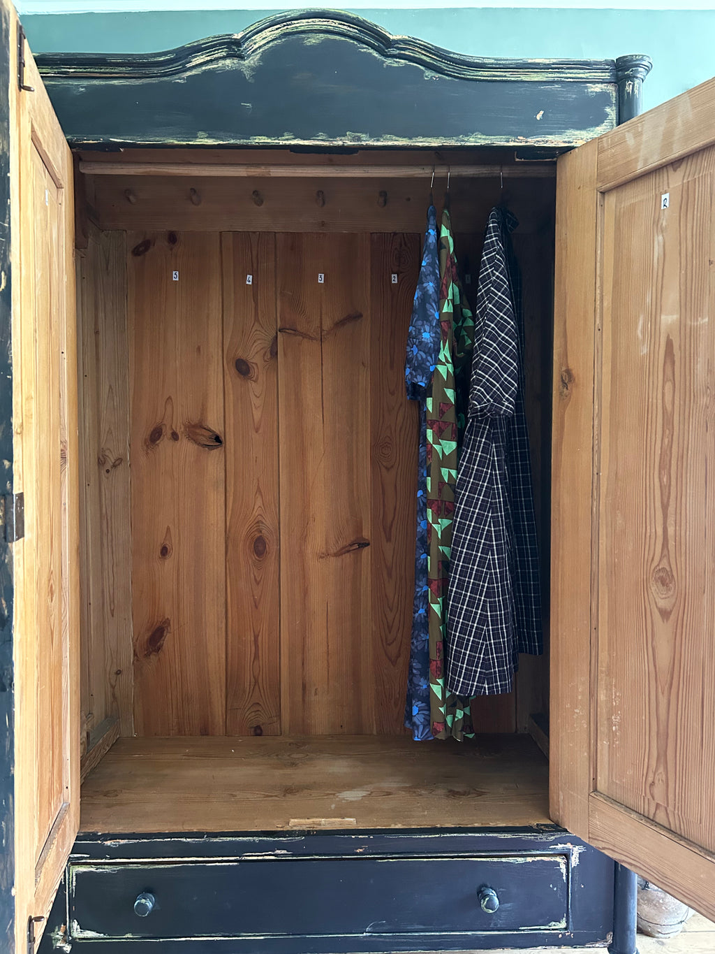 Vintage Painted Pine Wardrobe with Inlaid Chinoiserie