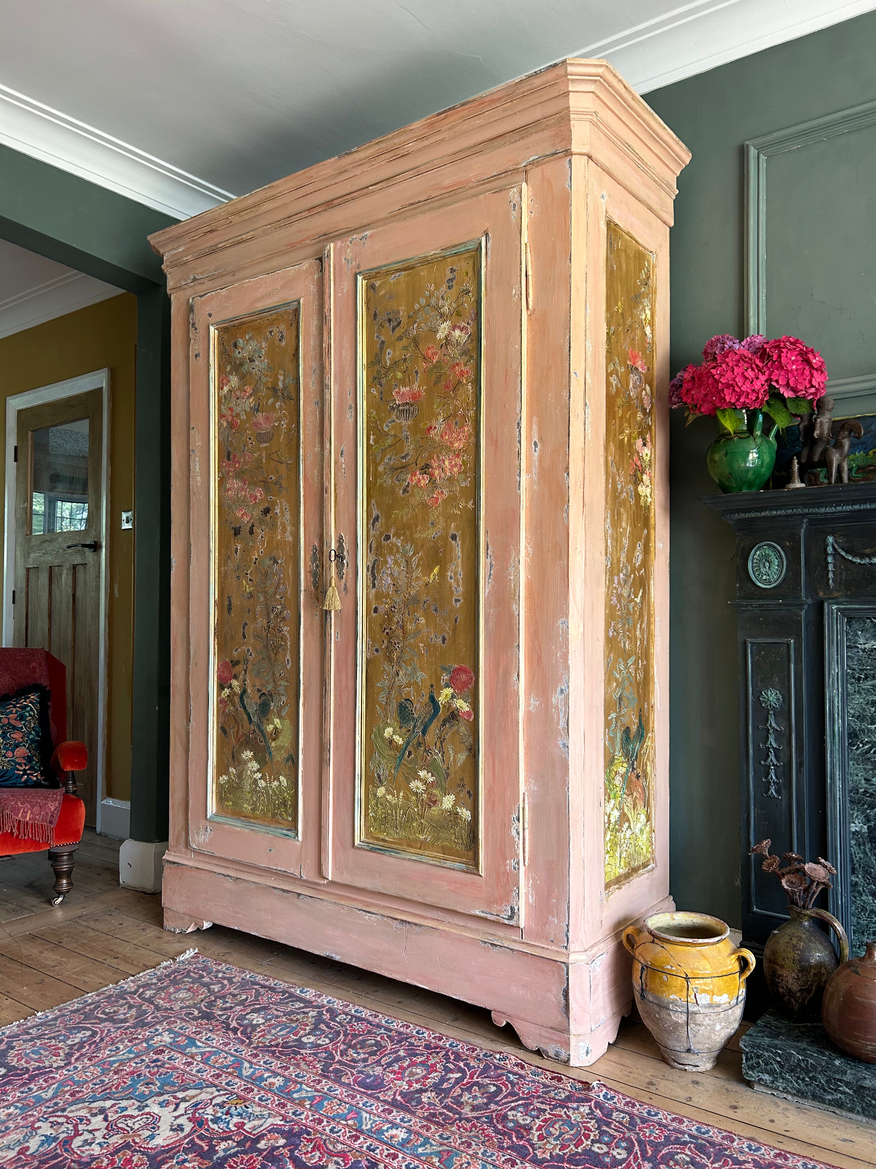 Vintage French Wardrobe with Inlaid Chinoiserie
