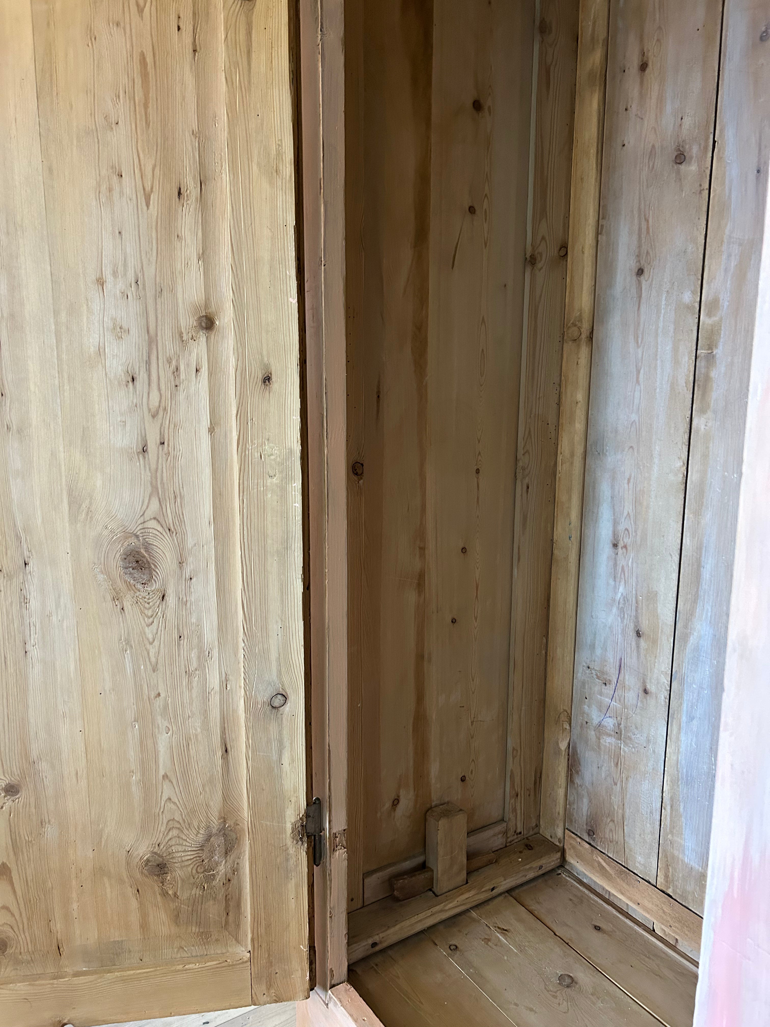 Vintage Painted Pine Wardrobe with Inlaid Chinoiserie