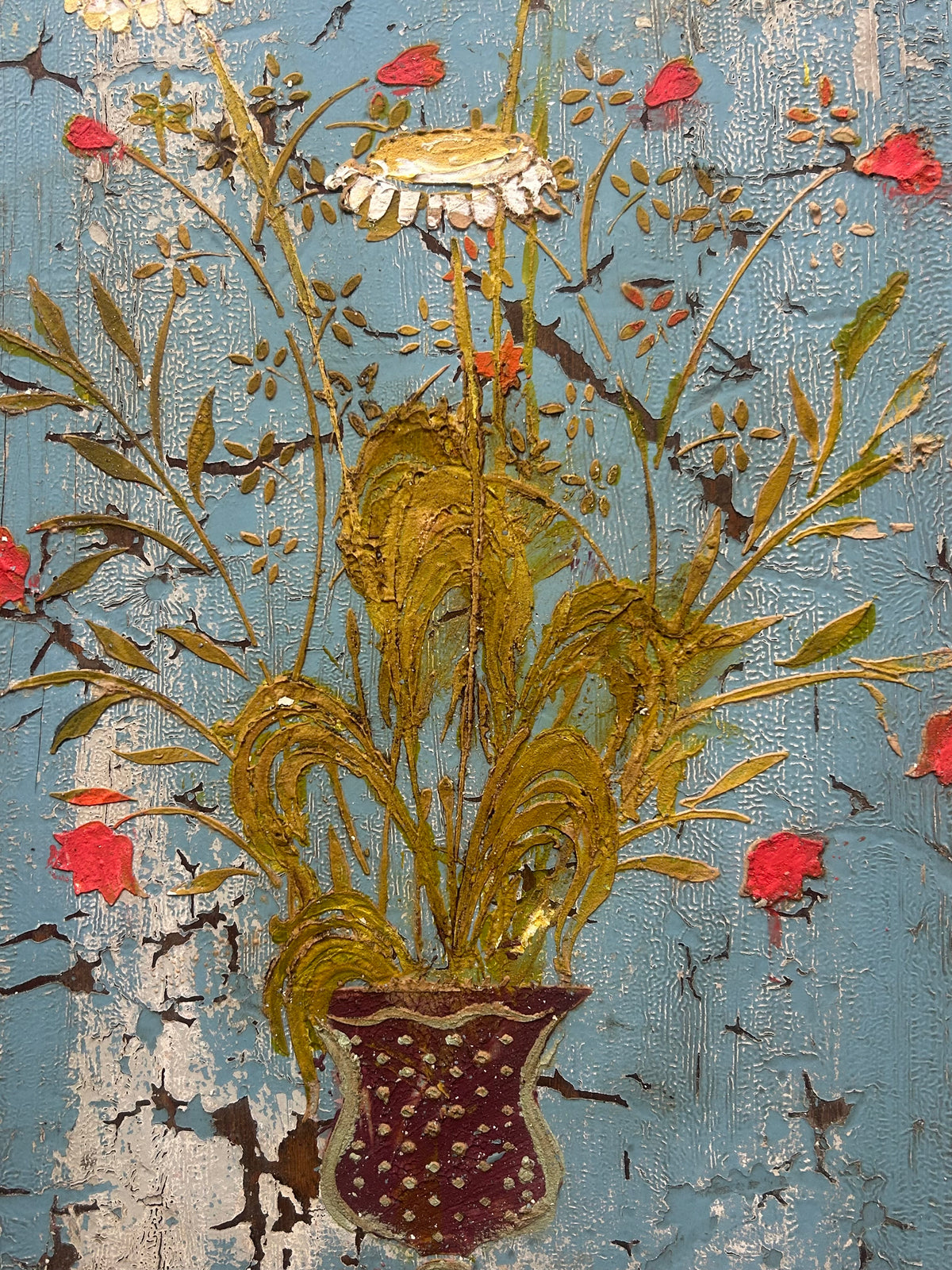 Reclaimed Door Wallhanging with Daisies