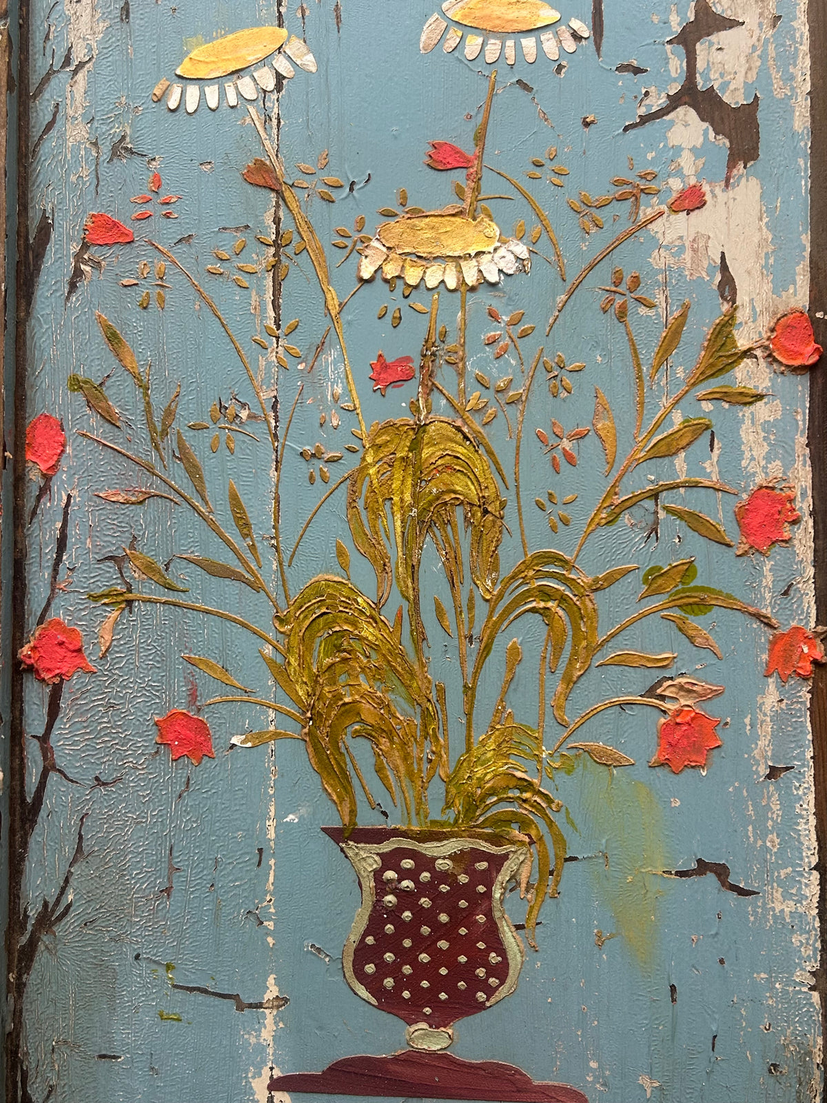 Reclaimed Door Wallhanging with Daisies