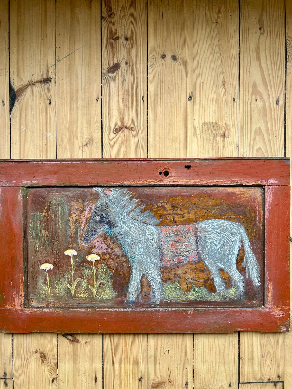 Reclaimed Door Wallhanging with Folk Art Pony