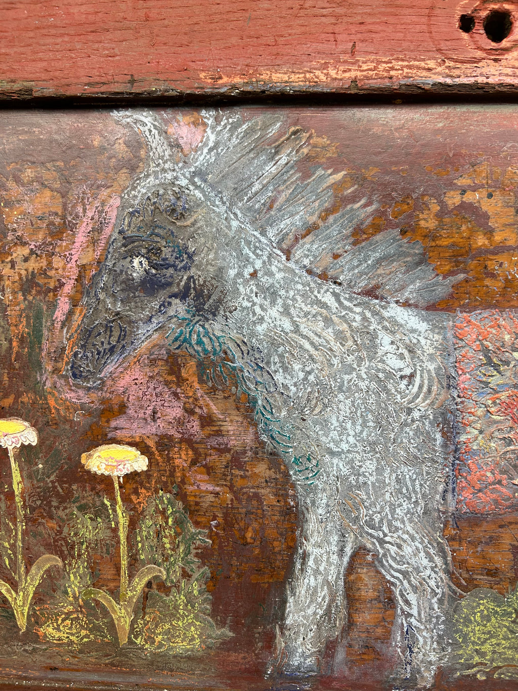Reclaimed Door Wallhanging with Folk Art Pony