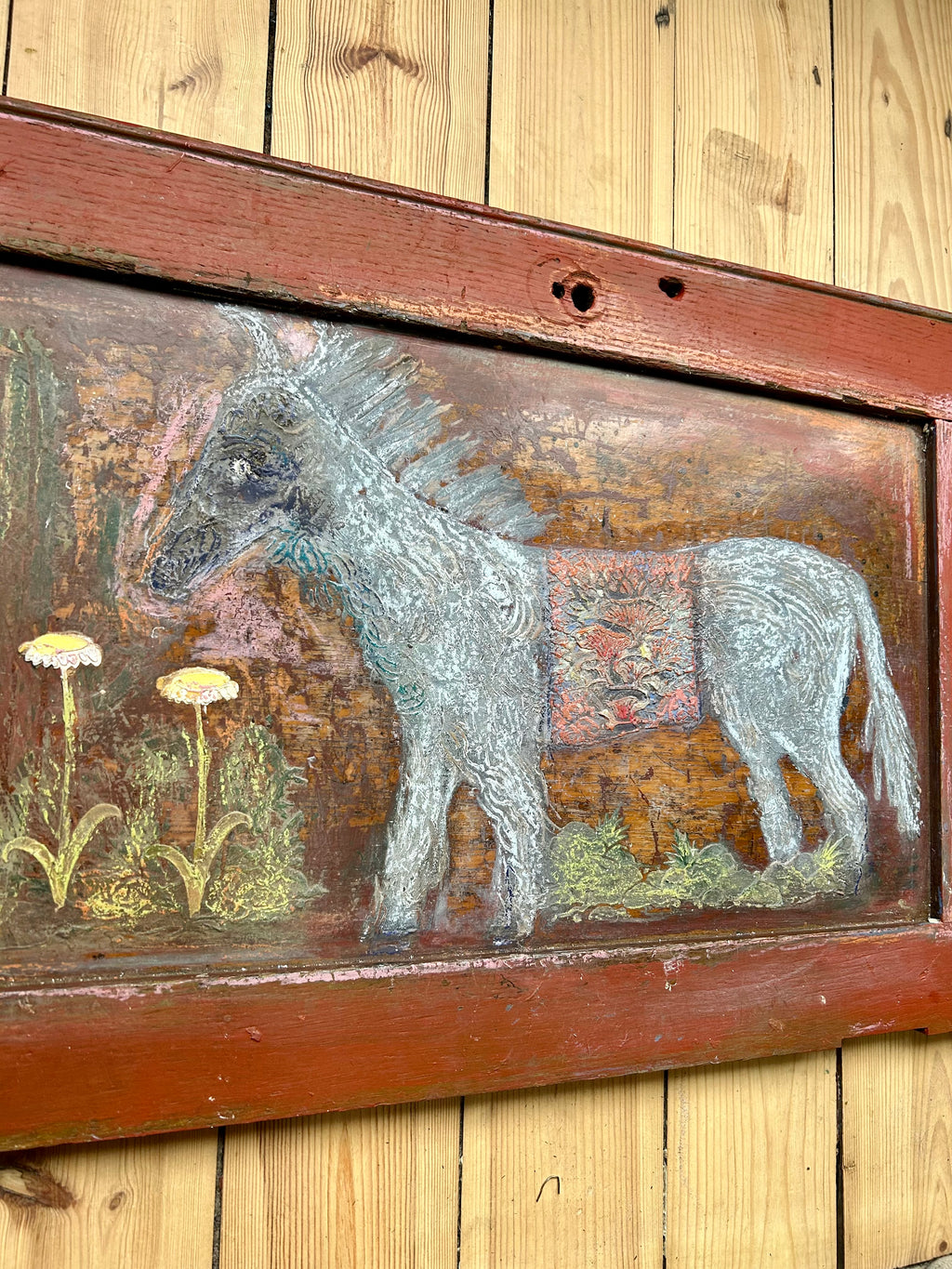 Reclaimed Door Wallhanging with Folk Art Pony